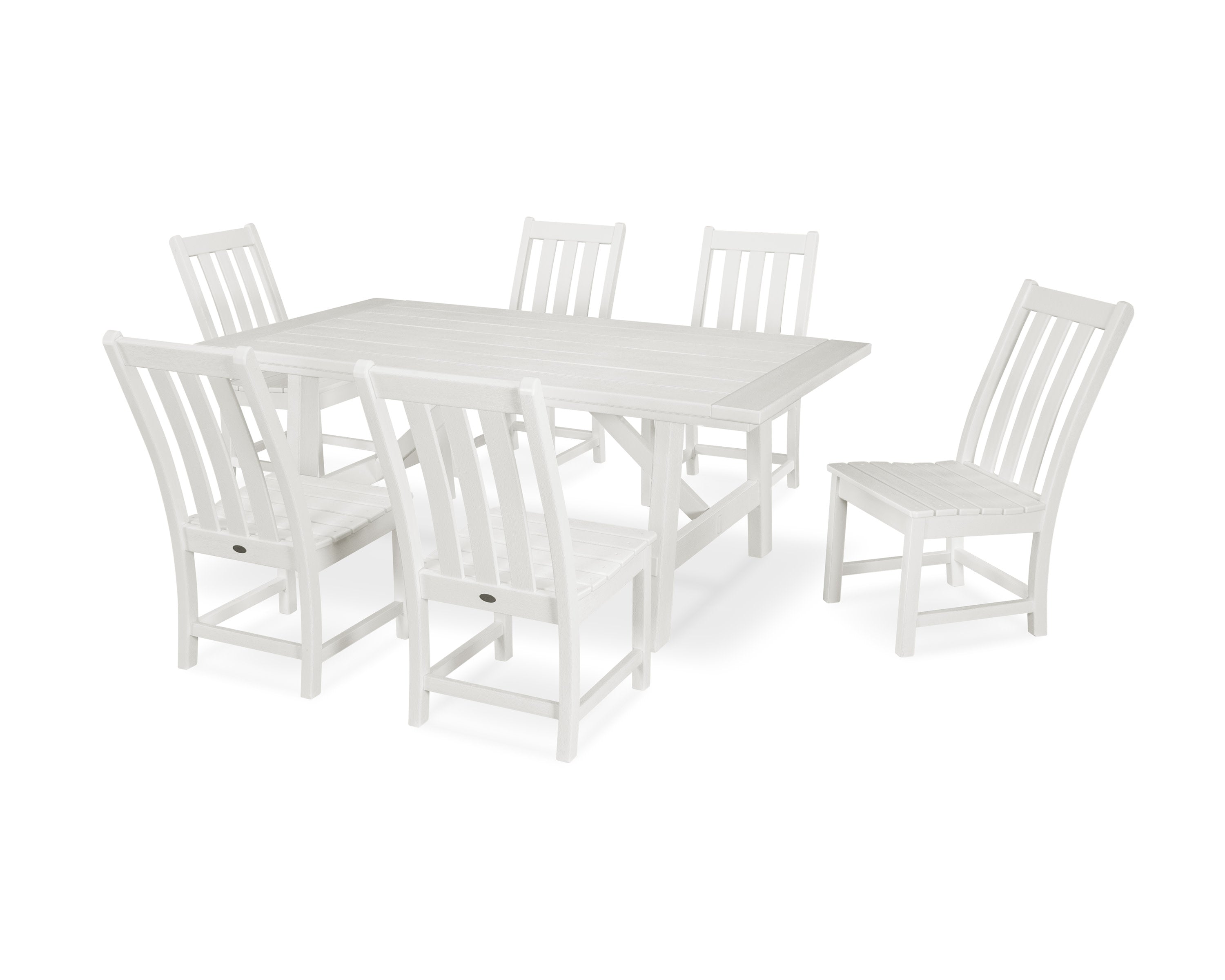 Vineyard 7-Piece Rustic Farmhouse Side Chair Dining Set in Vintage White