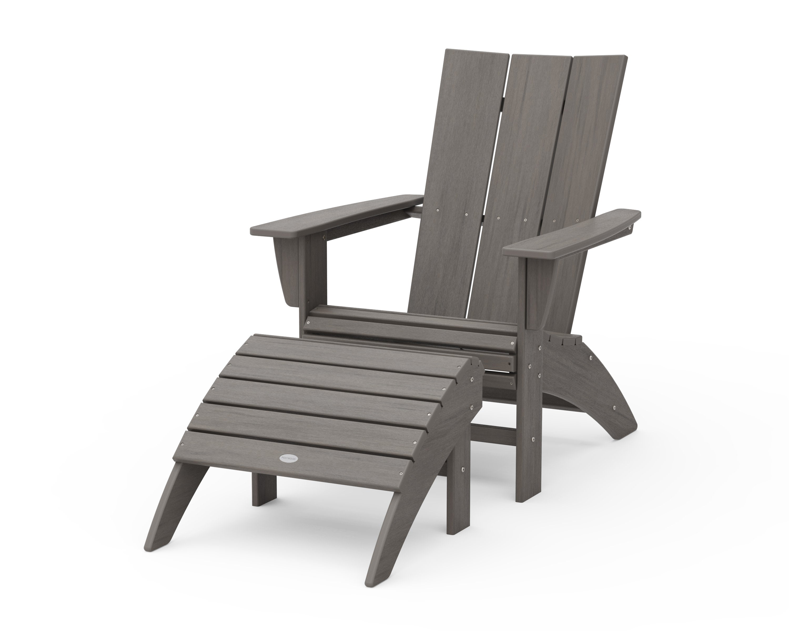 Modern Curveback Adirondack Chair 2-Piece Set with Ottoman in Driftwood