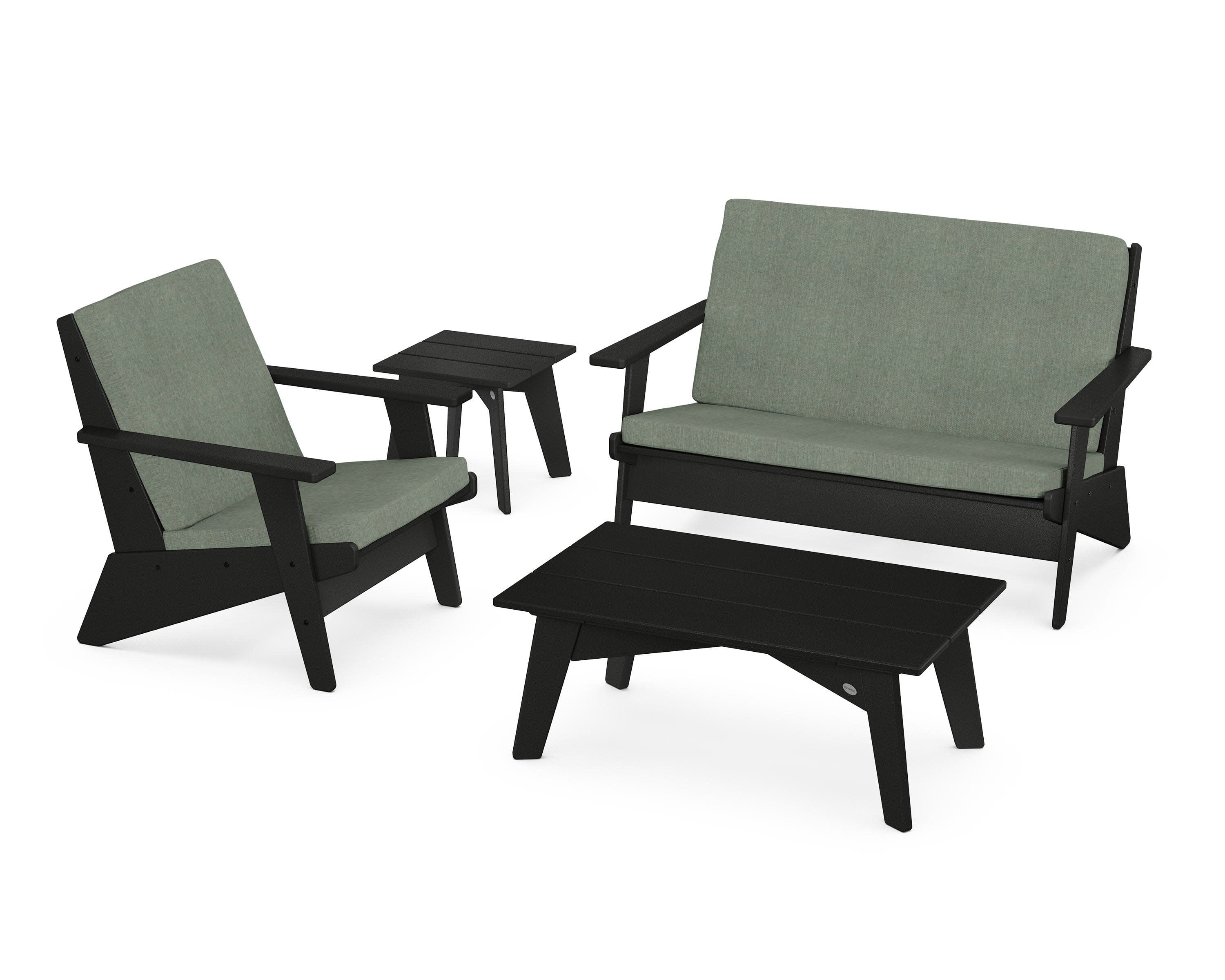 Riviera Modern Lounge 4-Piece Set in Black / Cast Sage