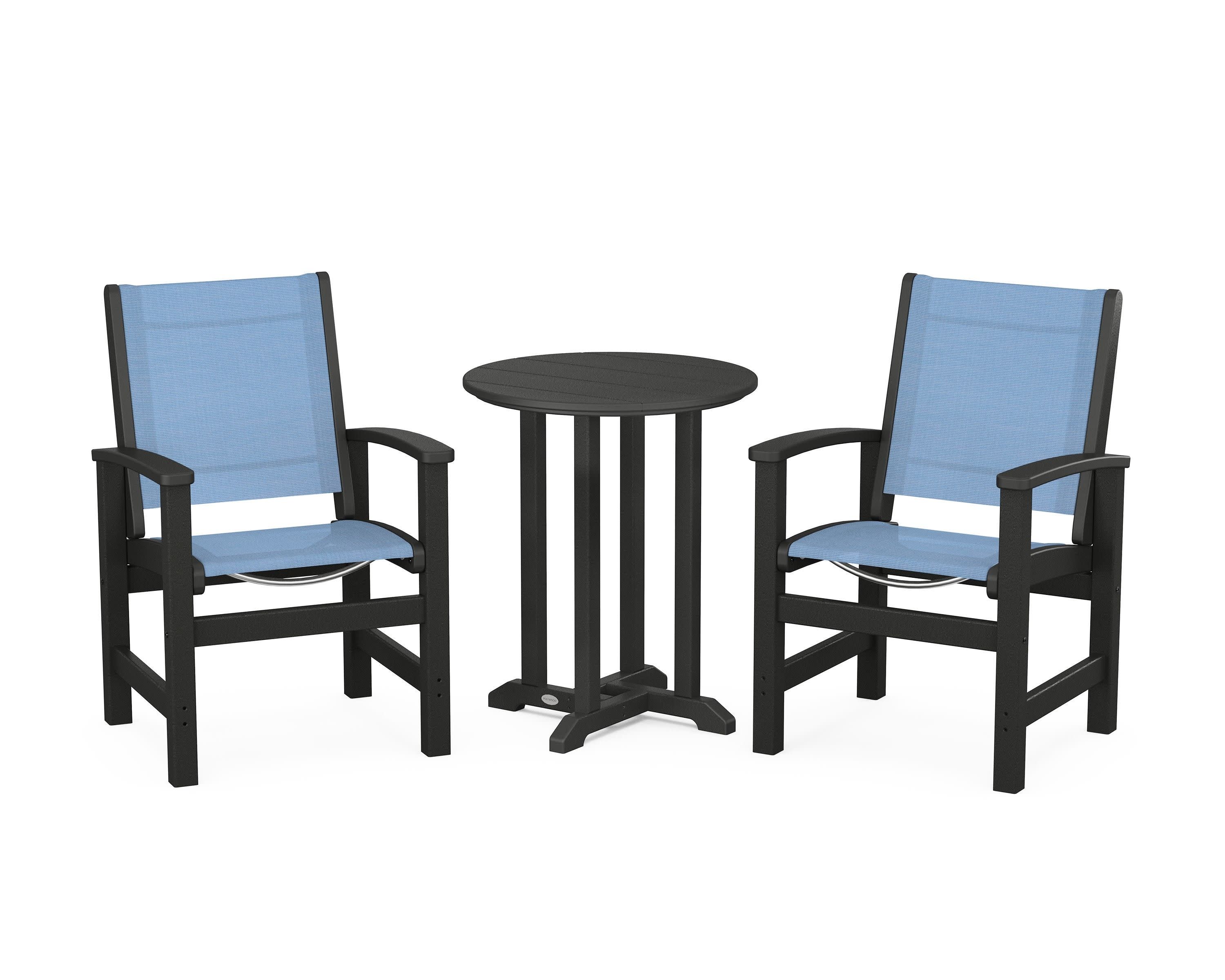 Coastal 3-Piece Round Bistro Dining Set in Black / Poolside Sling