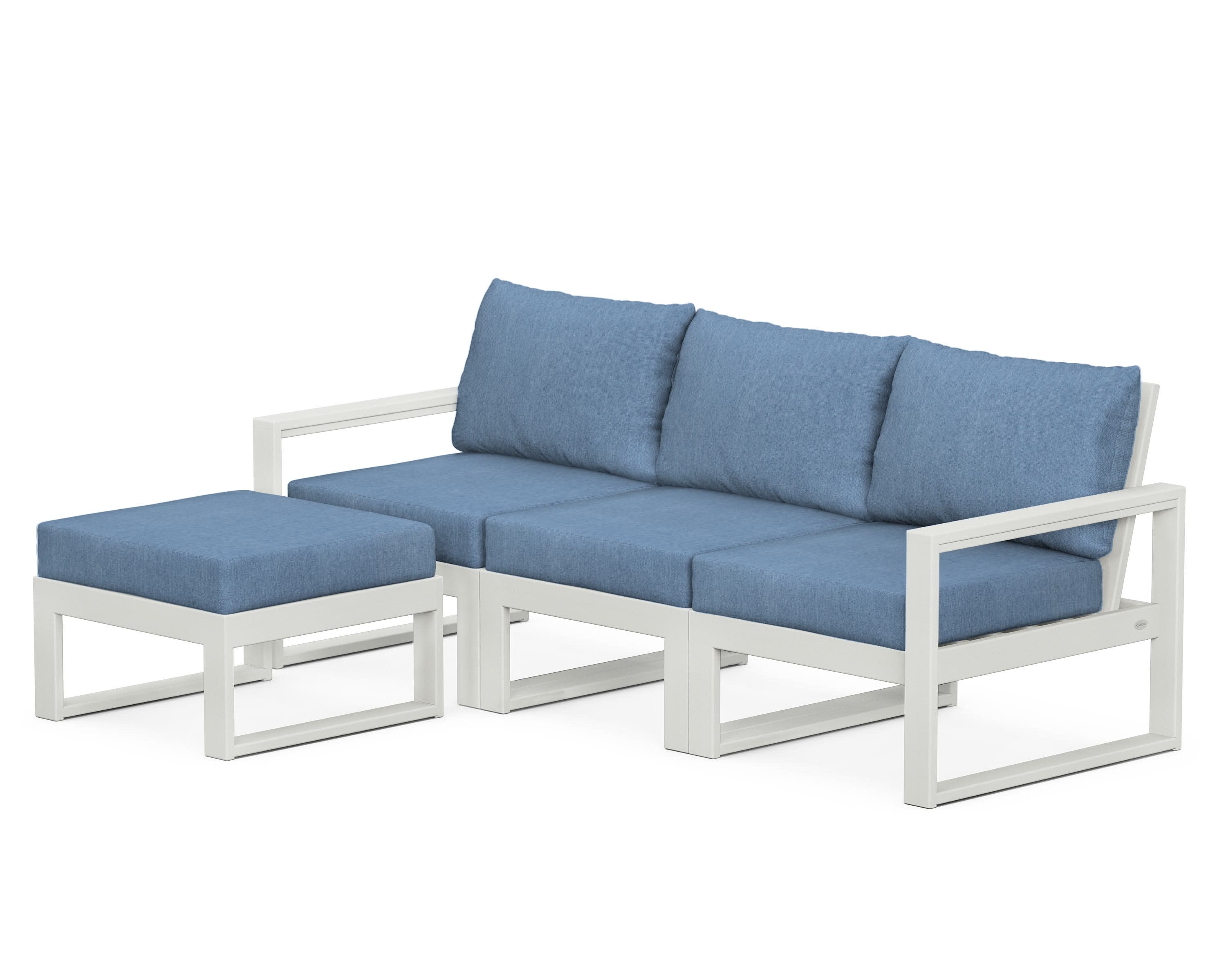 EDGE 4-Piece Modular Deep Seating Set with Ottoman in Vintage White / Sky Blue