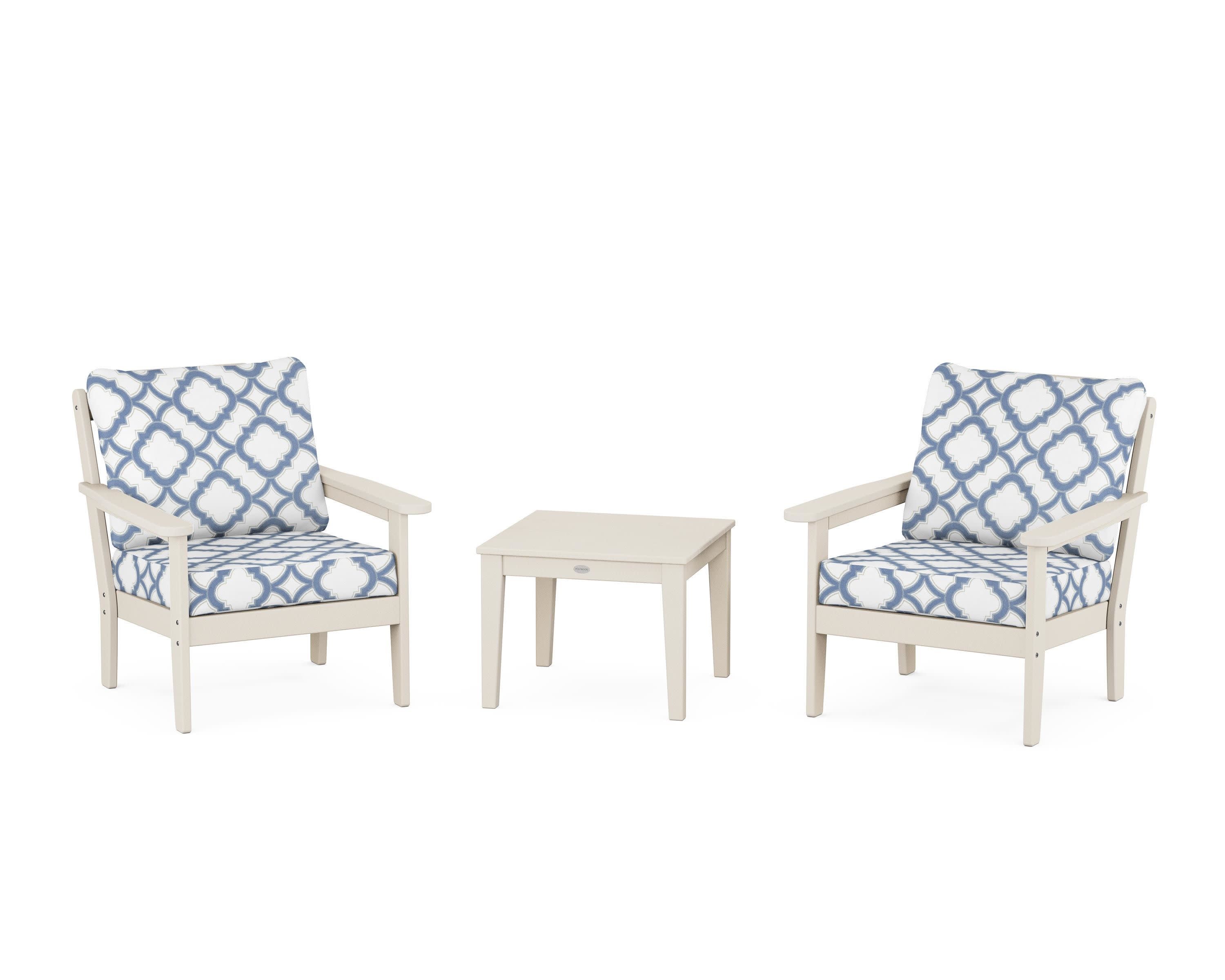 Cottage 3-Piece Deep Seating Set in Sand / Trellis Sky Blue