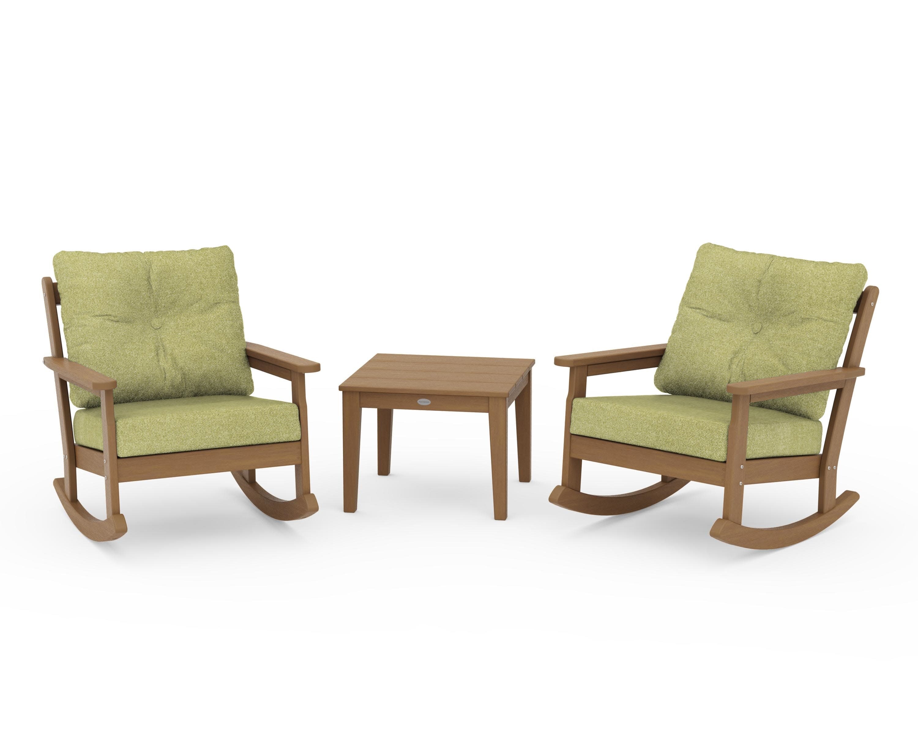 Vineyard 3-Piece Deep Seating Rocker Set in Natural / Chartreuse Boucle