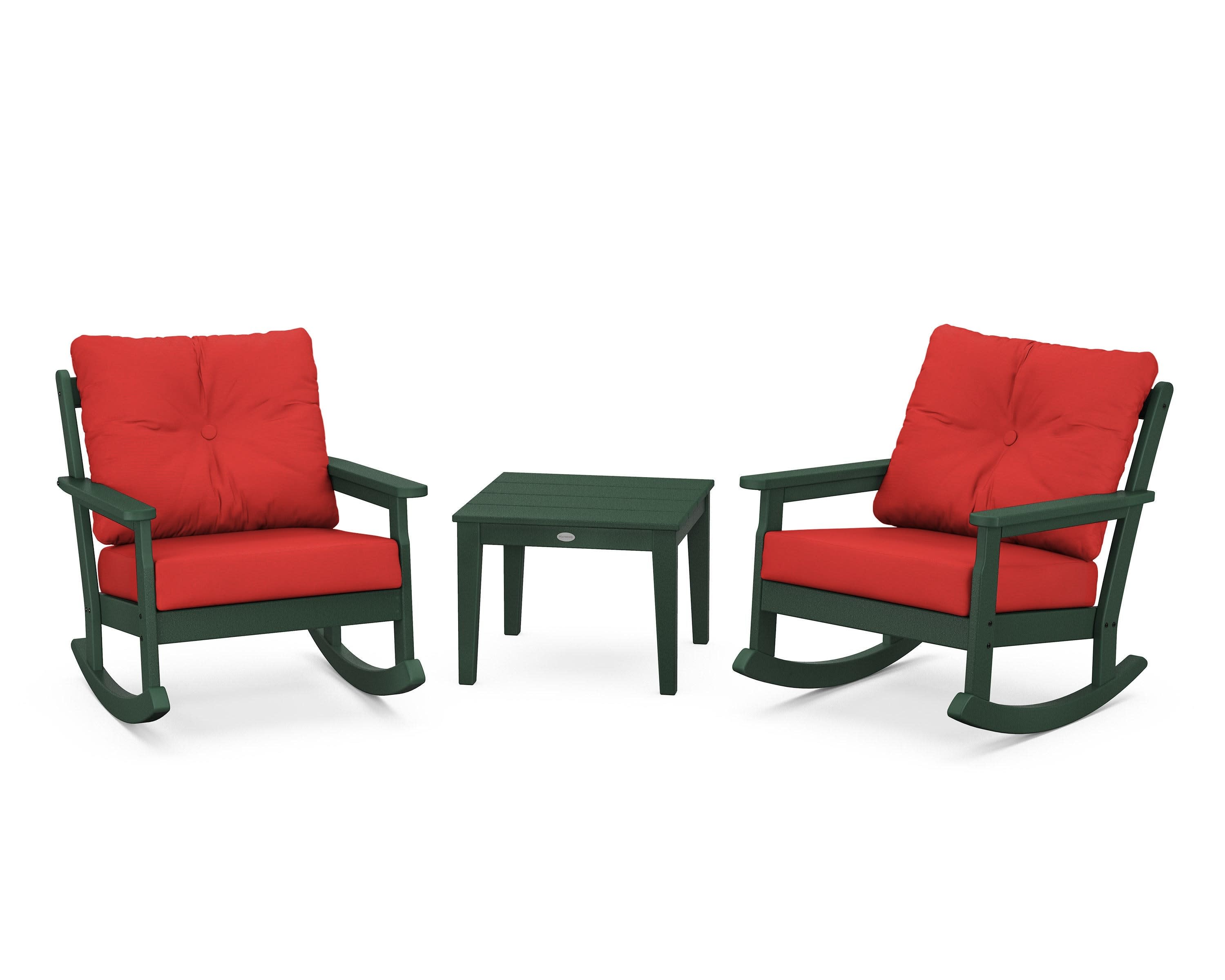 Vineyard 3-Piece Deep Seating Rocker Set in Green / Crimson Linen