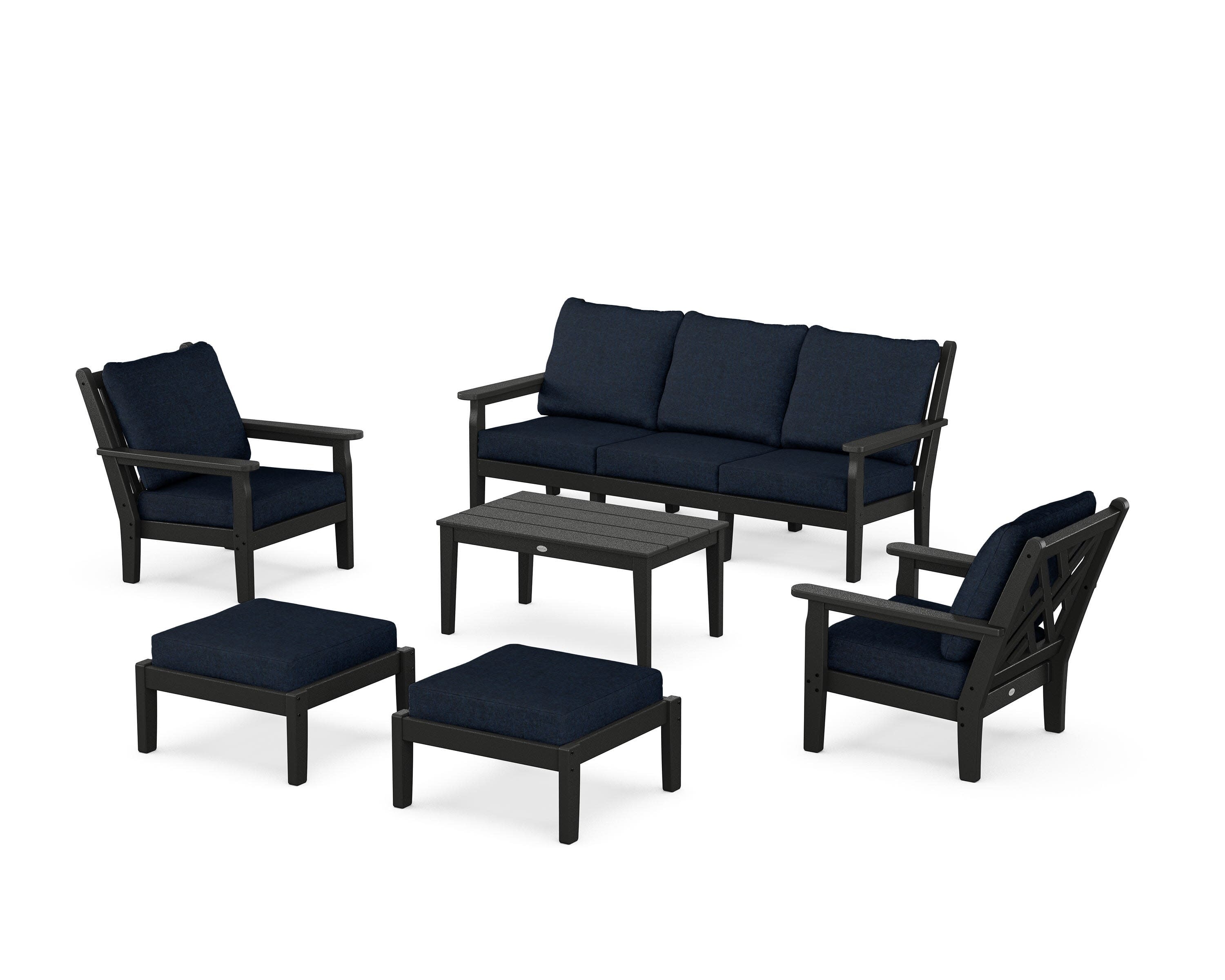 Chippendale 6-Piece Lounge Sofa Set in Black / Marine Indigo