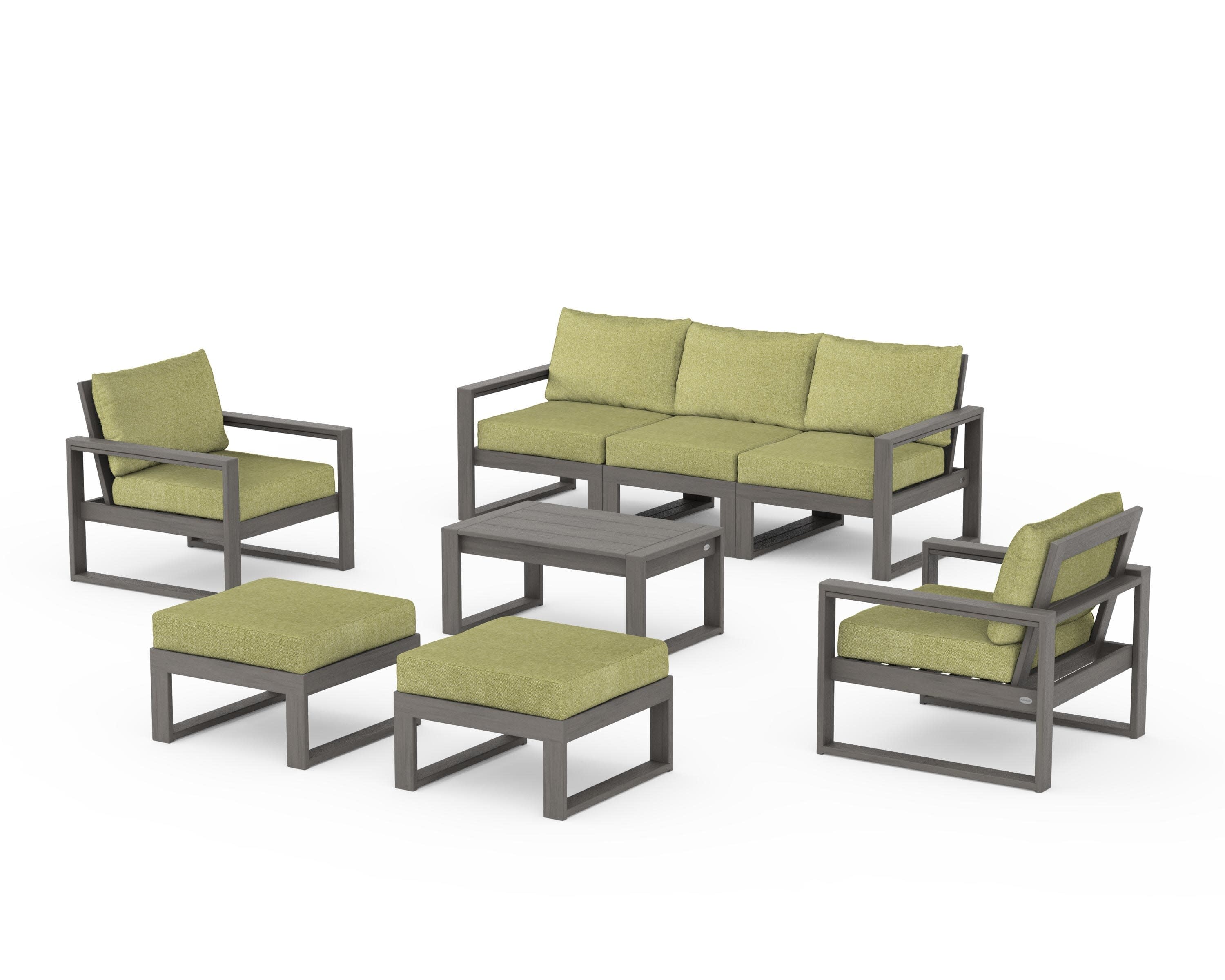 EDGE Sectional 8-Piece Lounge Sofa Set in Driftwood / Chartreuse Boucle