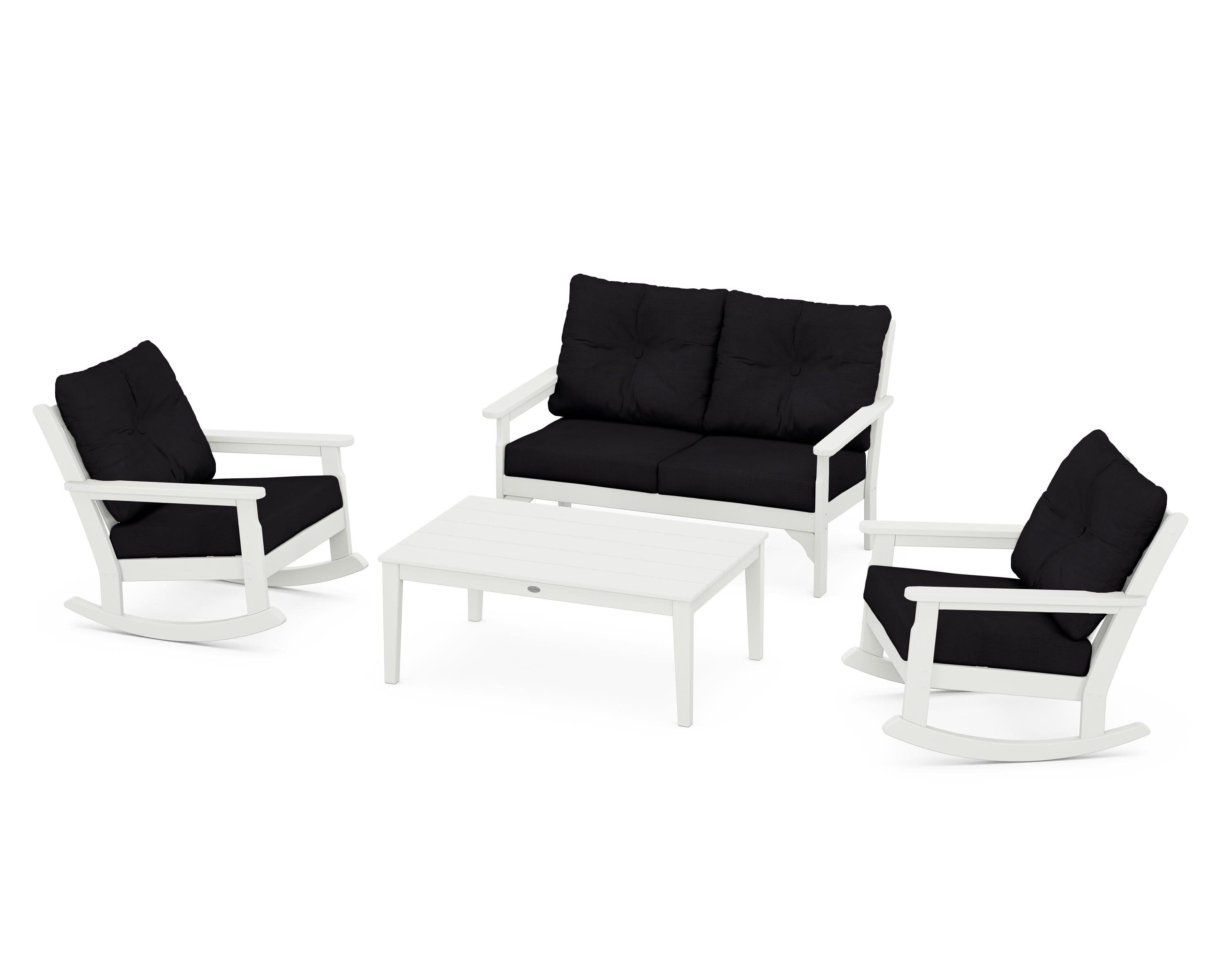 Vineyard 4-Piece Deep Seating Rocking Chair Set in Vintage White / Midnight Linen