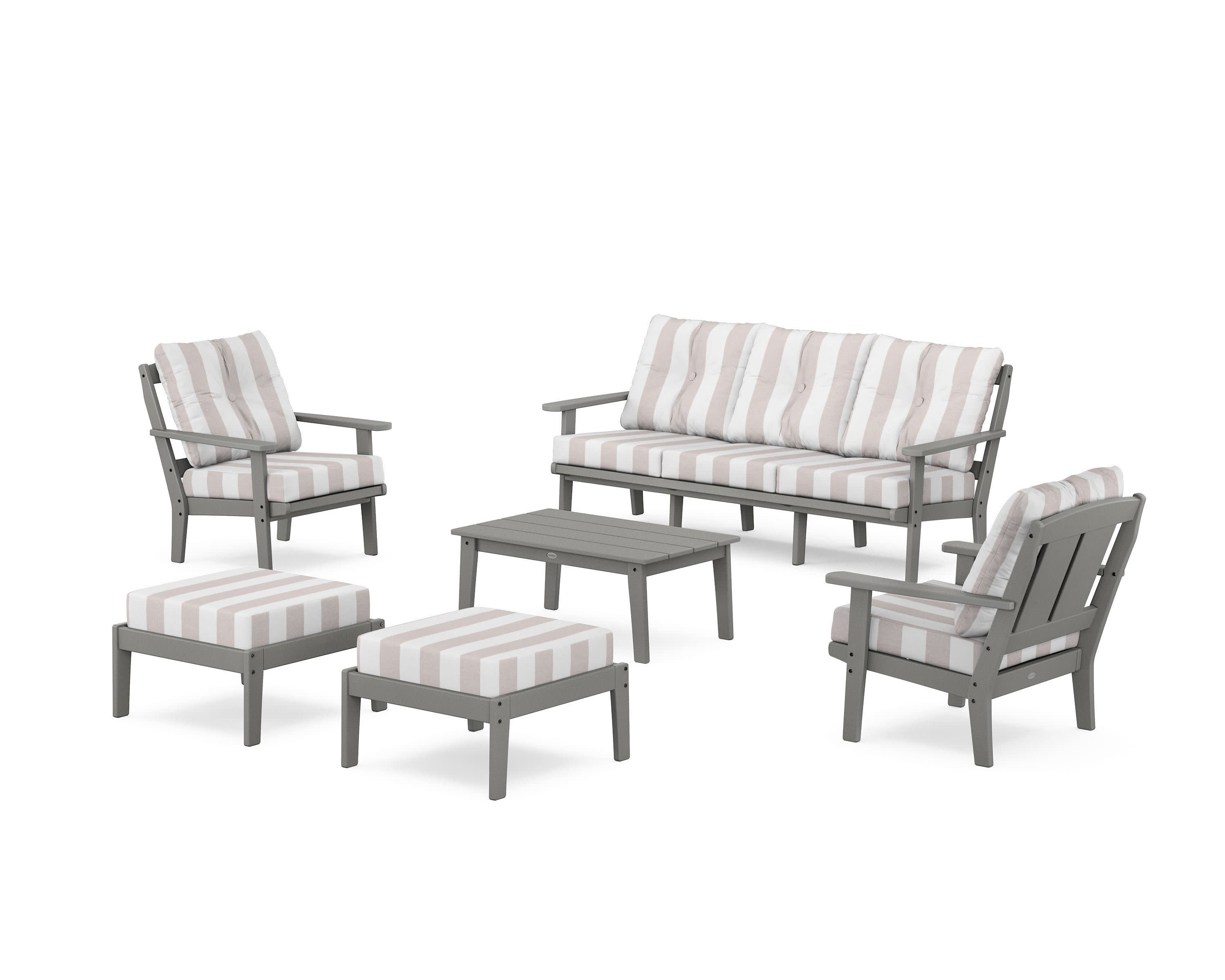 Mission 6-Piece Lounge Sofa Set in Slate Grey / Cabana Stripe Dune Burlap