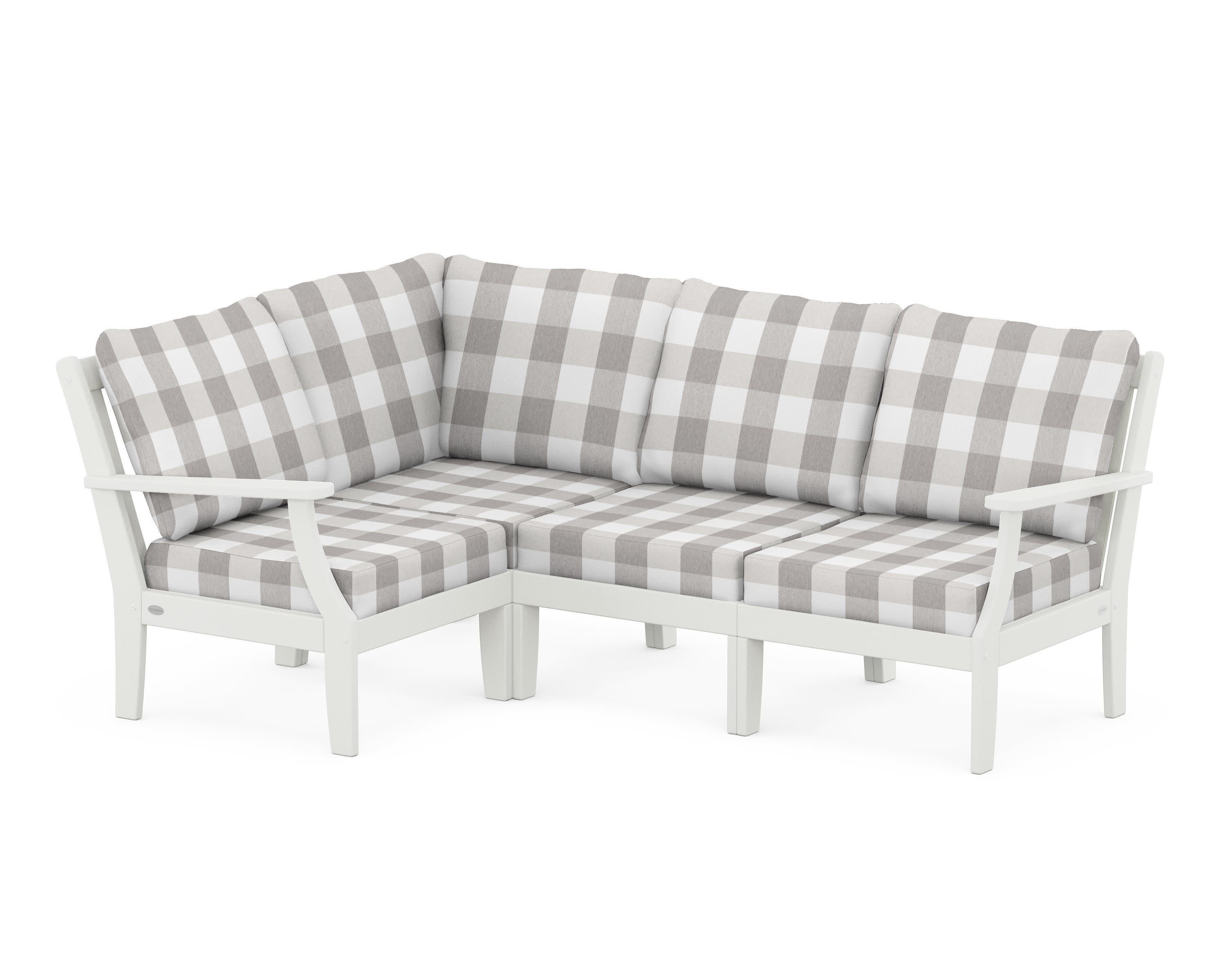 Braxton Modular 4-Piece Deep Seating Set in Vintage White / Buffalo Plaid Grey Mist