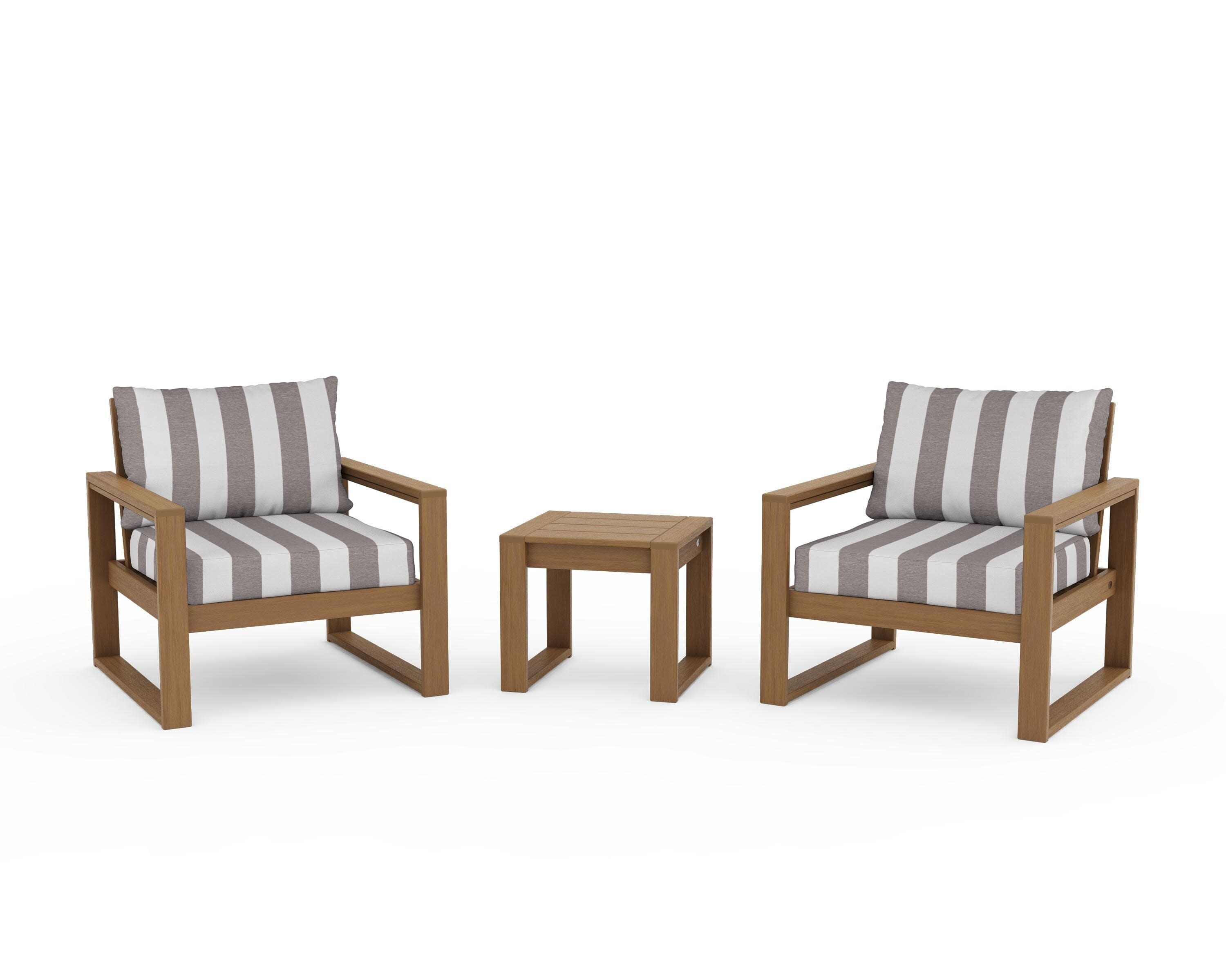 EDGE Sectional 3-Piece Deep Seating Set in Natural / Cabana Stripe Grey Mist