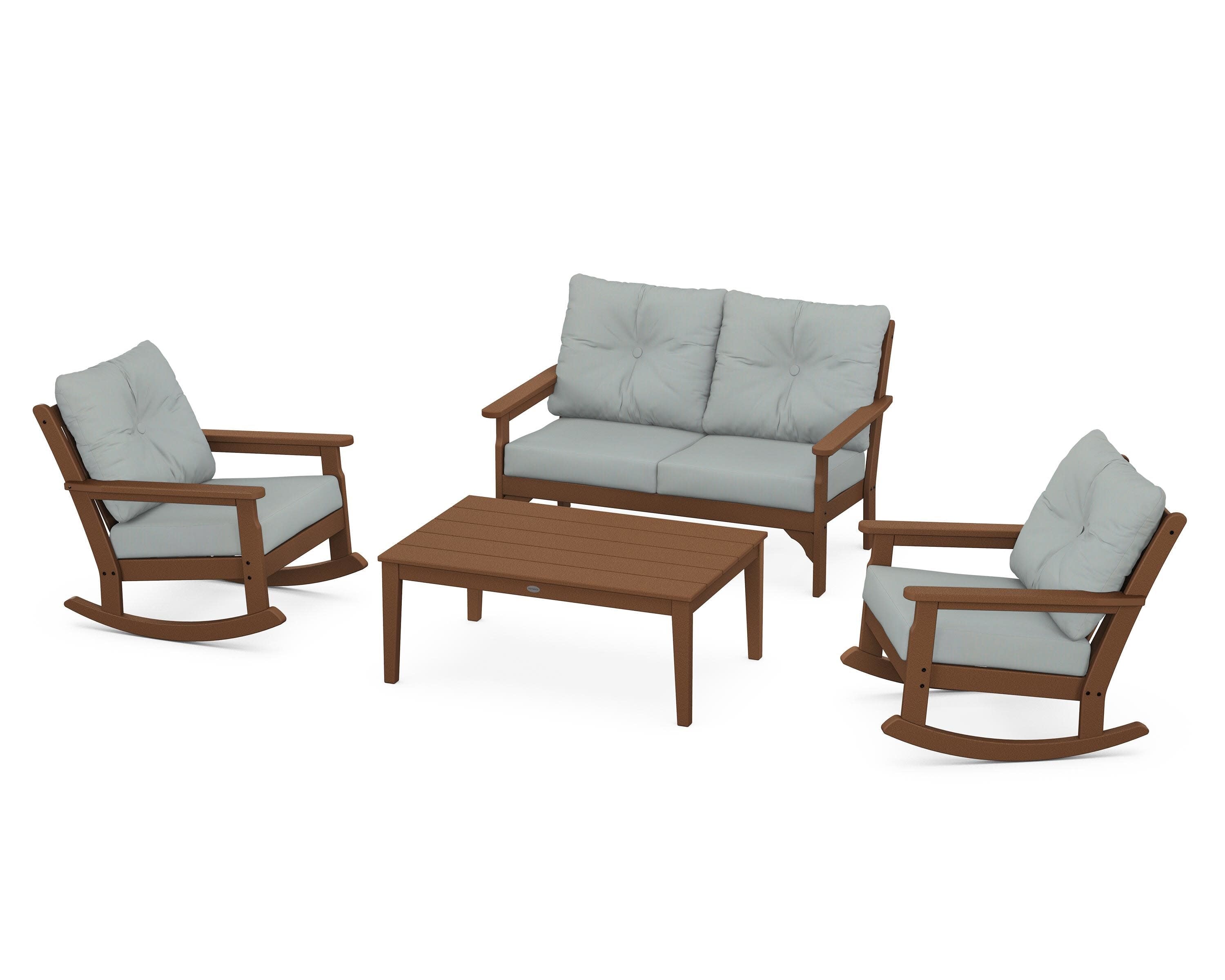 Vineyard 4-Piece Deep Seating Rocking Chair Set in Teak / Spa