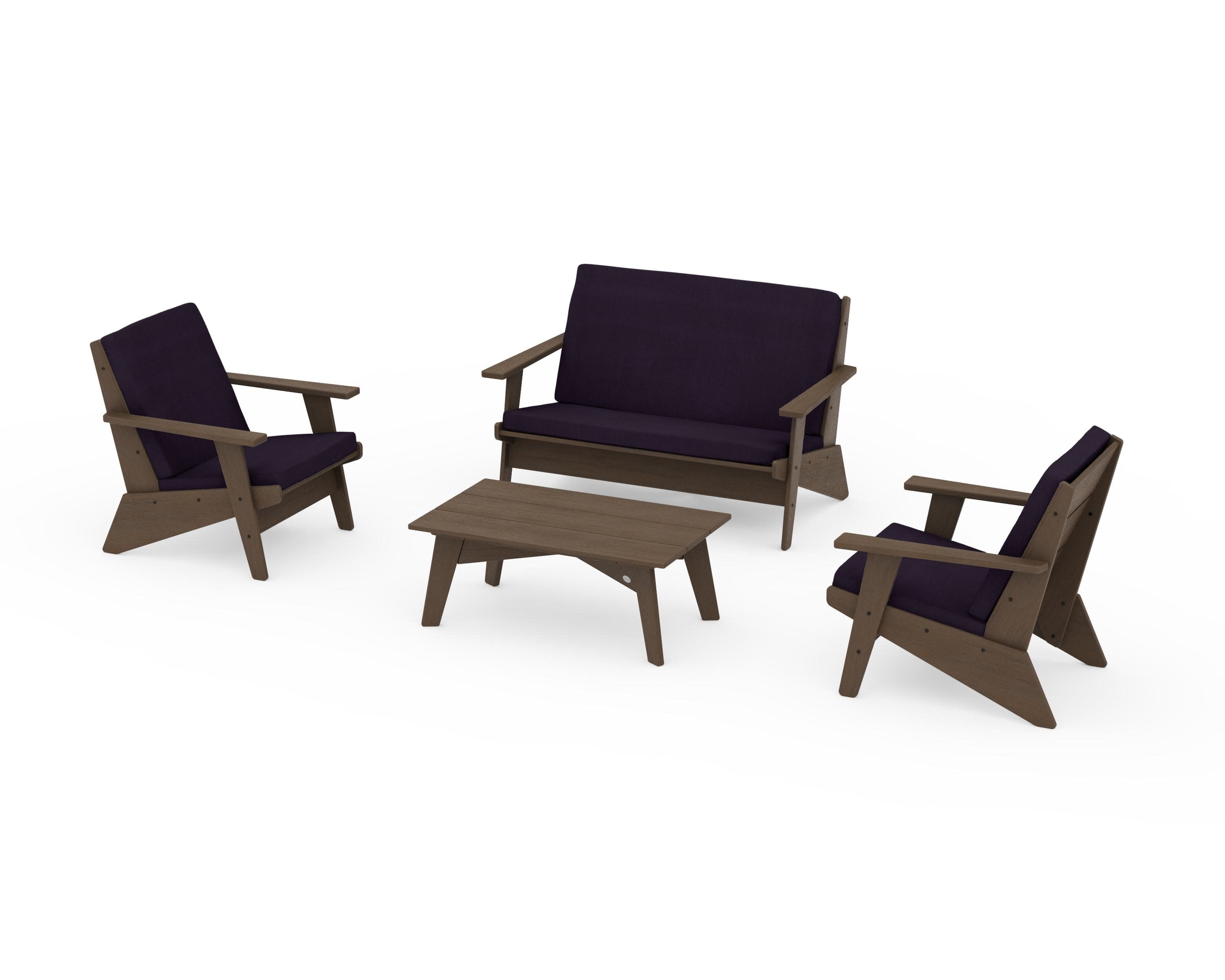 Riviera Modern Lounge 4-Piece Set in Kona / Navy Linen