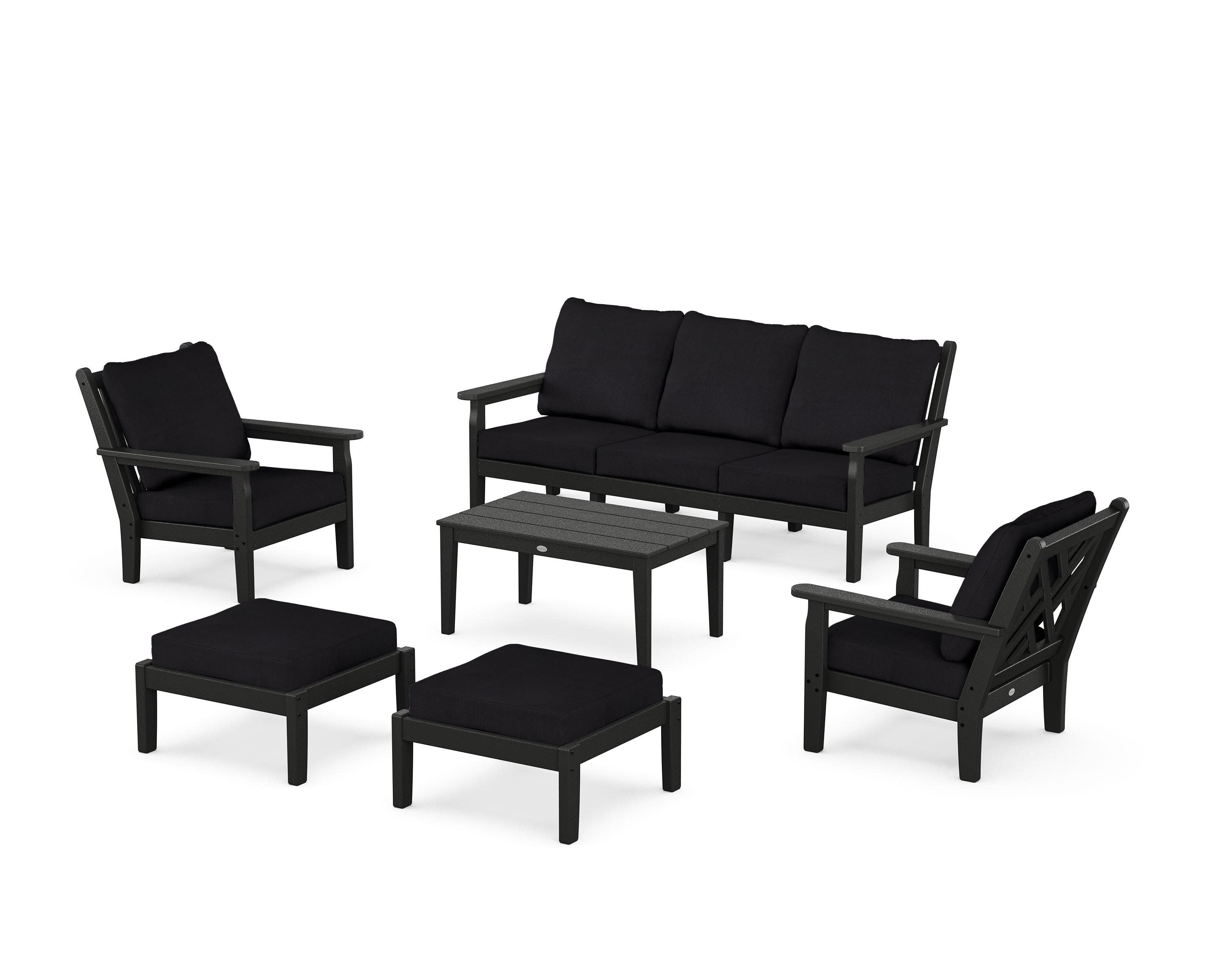 Chippendale 6-Piece Lounge Sofa Set in Black / Midnight Linen