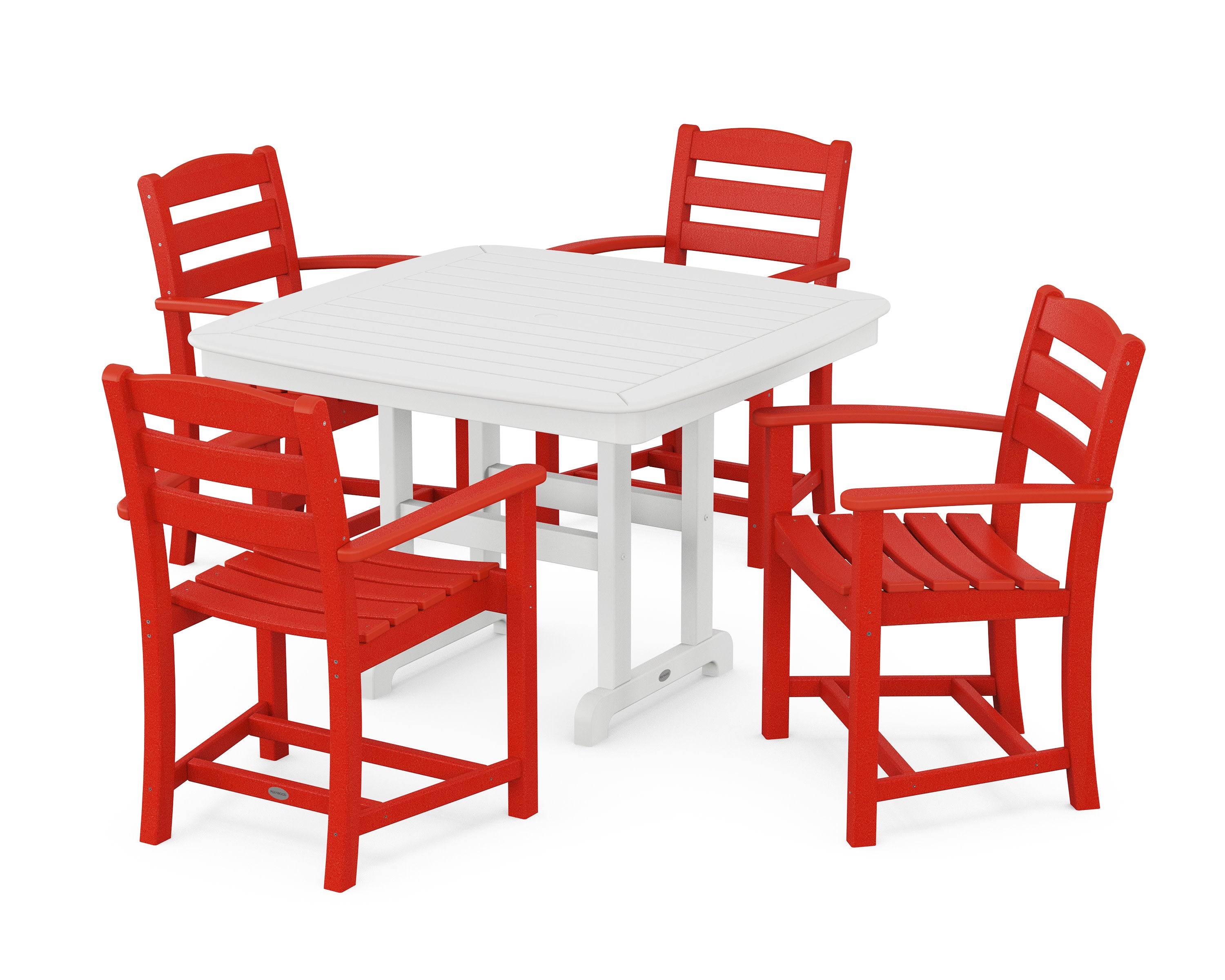 La Casa Caf 5-Piece Dining Set with Trestle Legs in Sunset Red / White