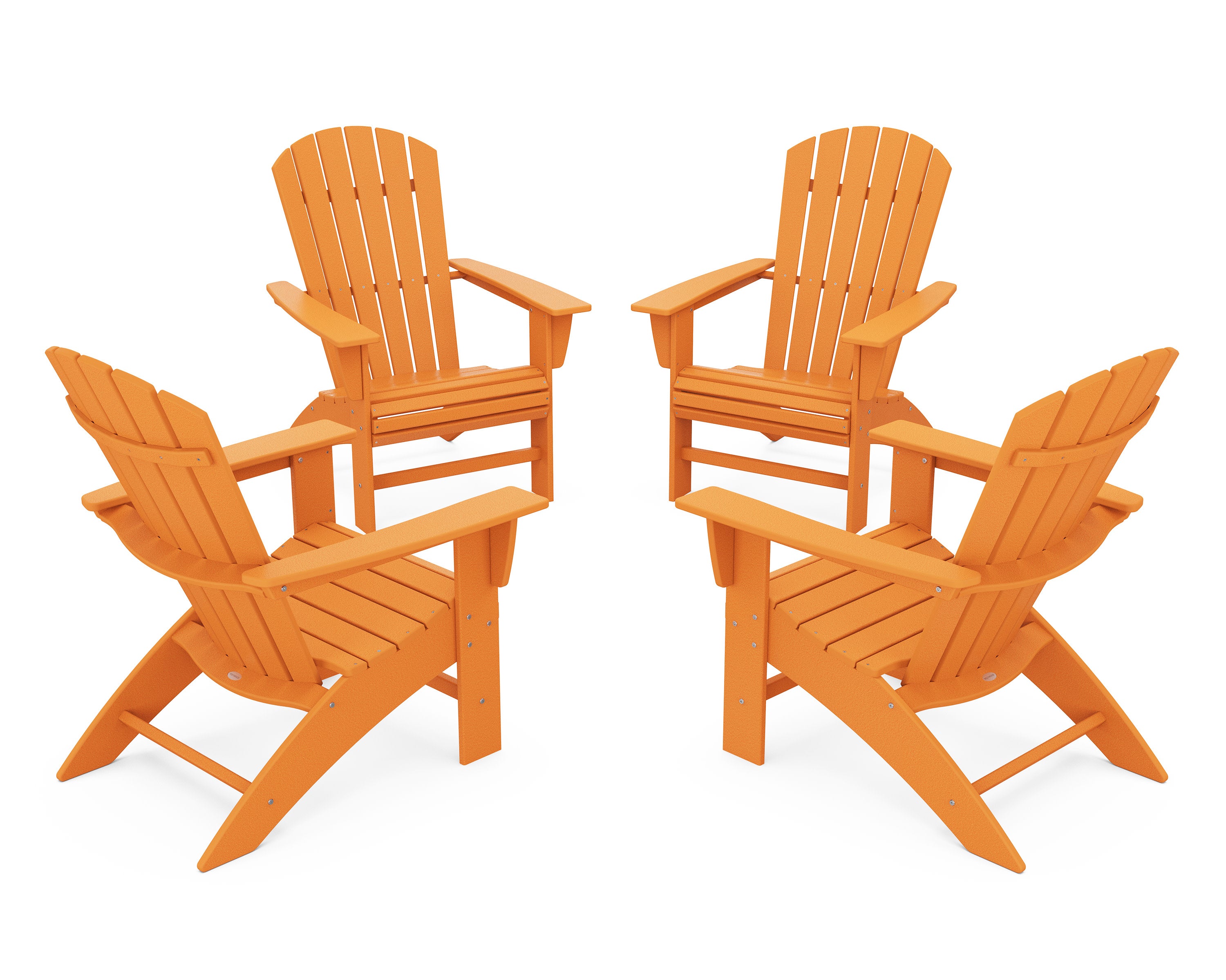 4-Piece Nautical Curveback Adirondack Chair Conversation Set in Tangerine