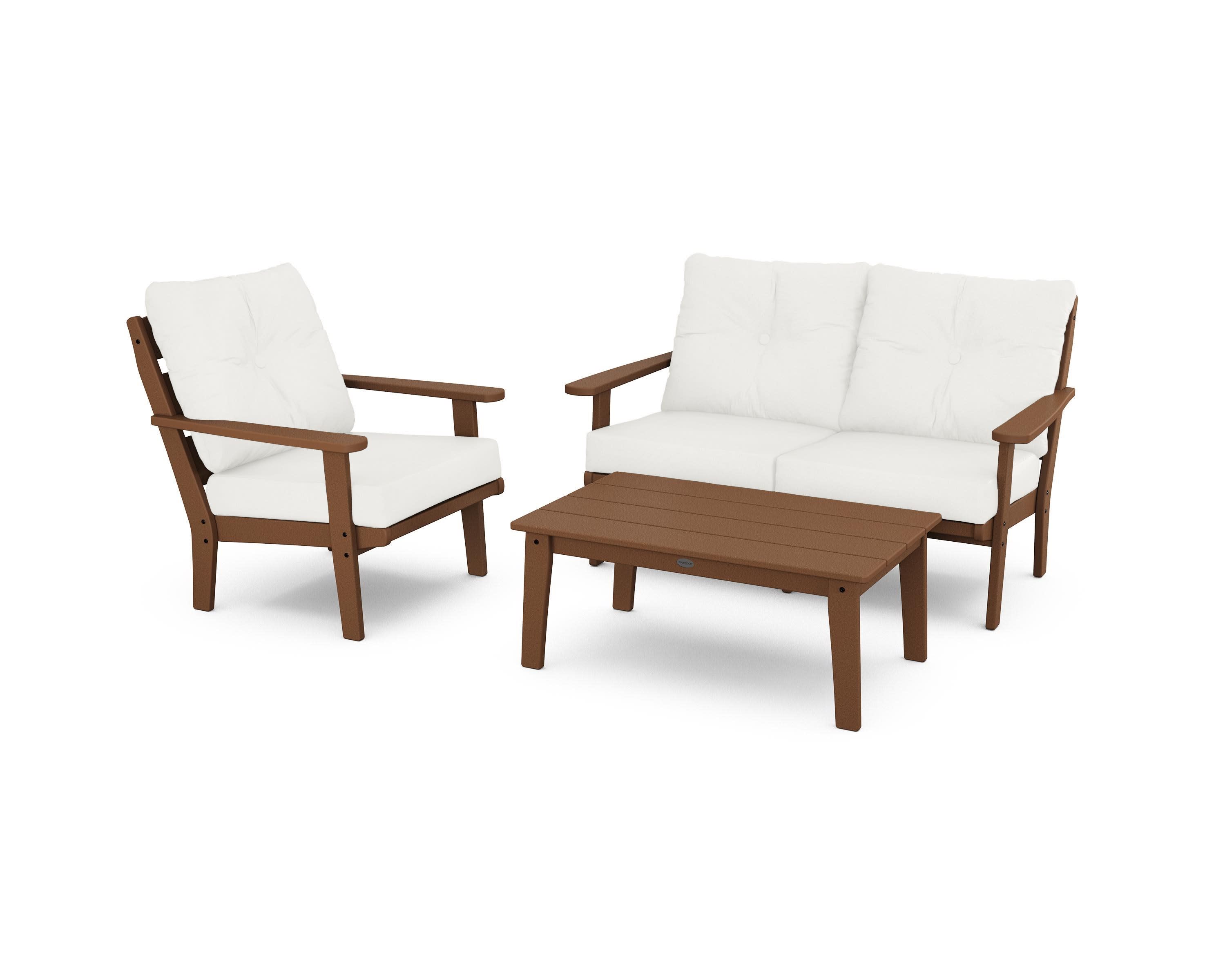 Lakeside 3-Piece Deep Seating Set in Teak / Natural Linen