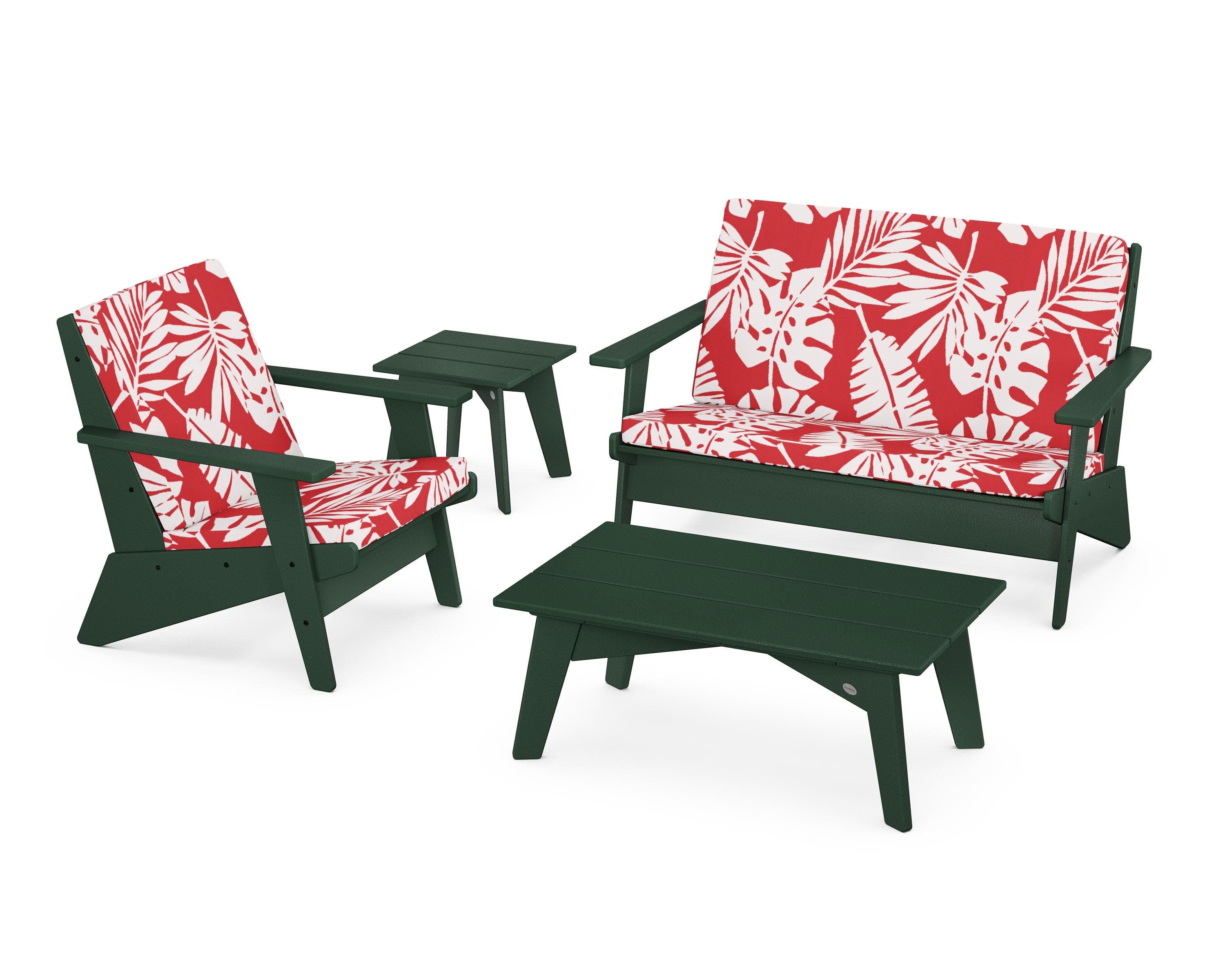 Riviera Modern Lounge 4-Piece Set in Green / Leaf Crimson