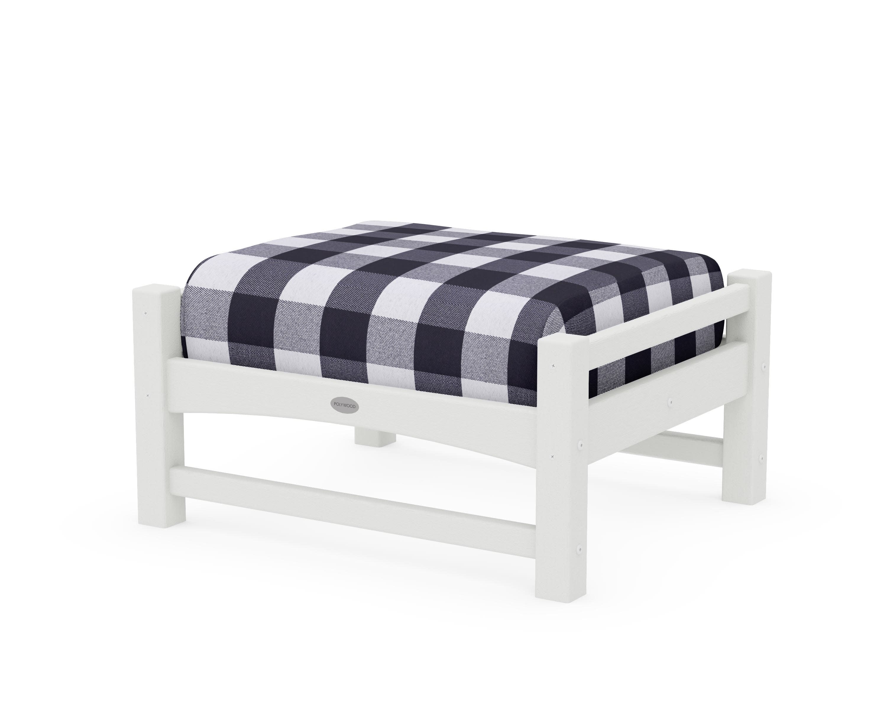 Club Ottoman in Vintage White / Buffalo Plaid Navy