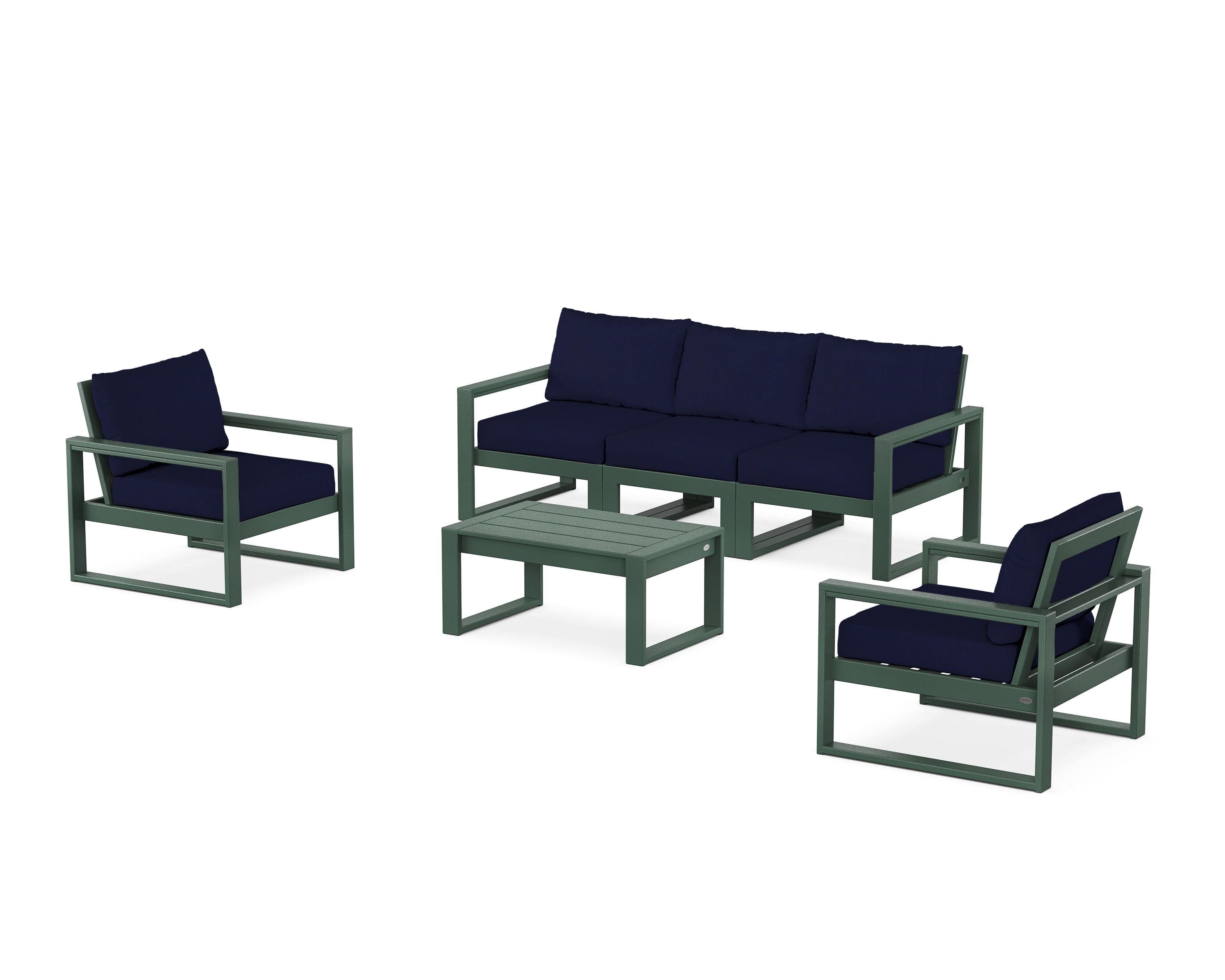 EDGE Sectional 4-Piece Deep Seating Set with Sofa in Green / Navy