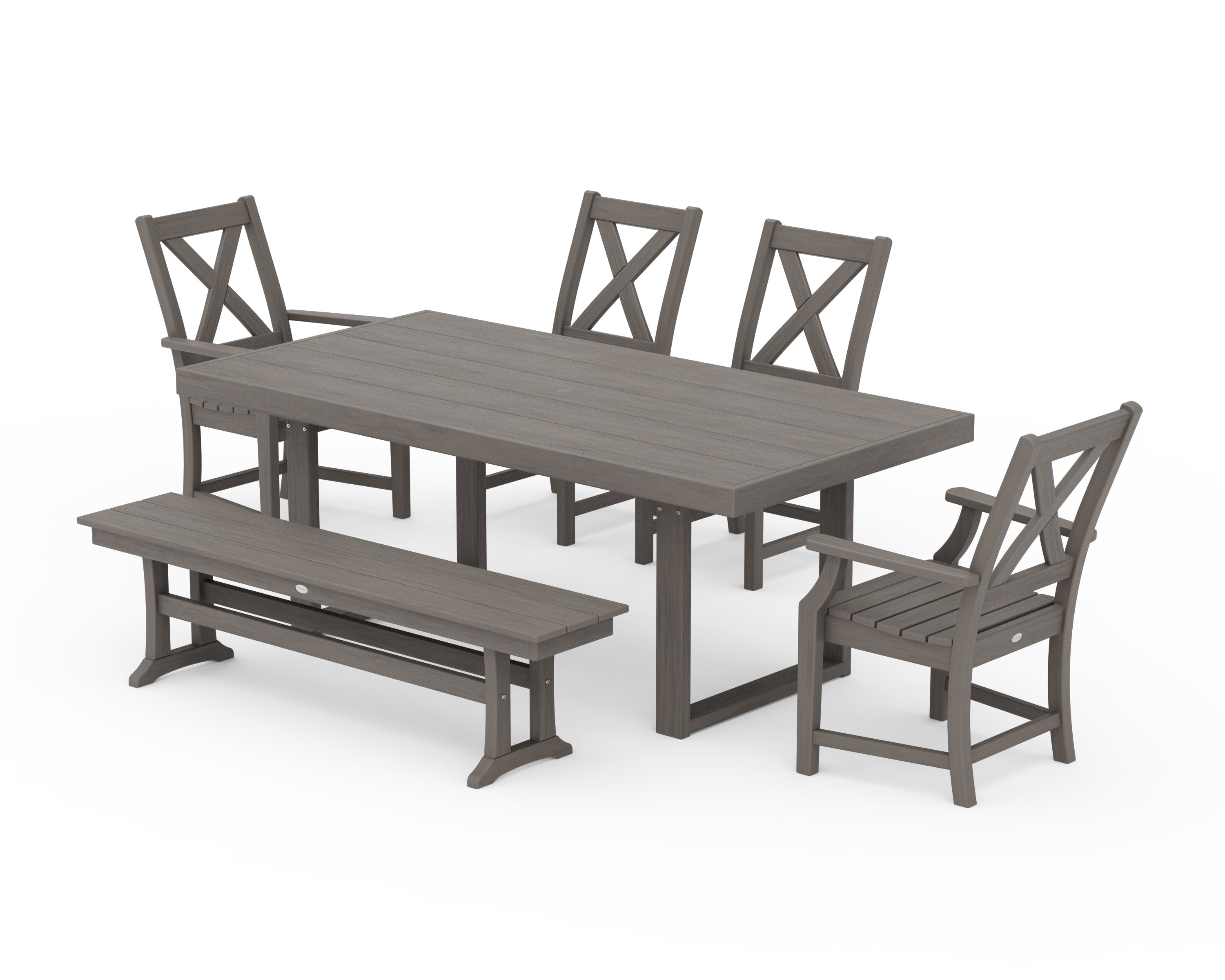 Braxton 6-Piece Dining Set with Bench in Driftwood