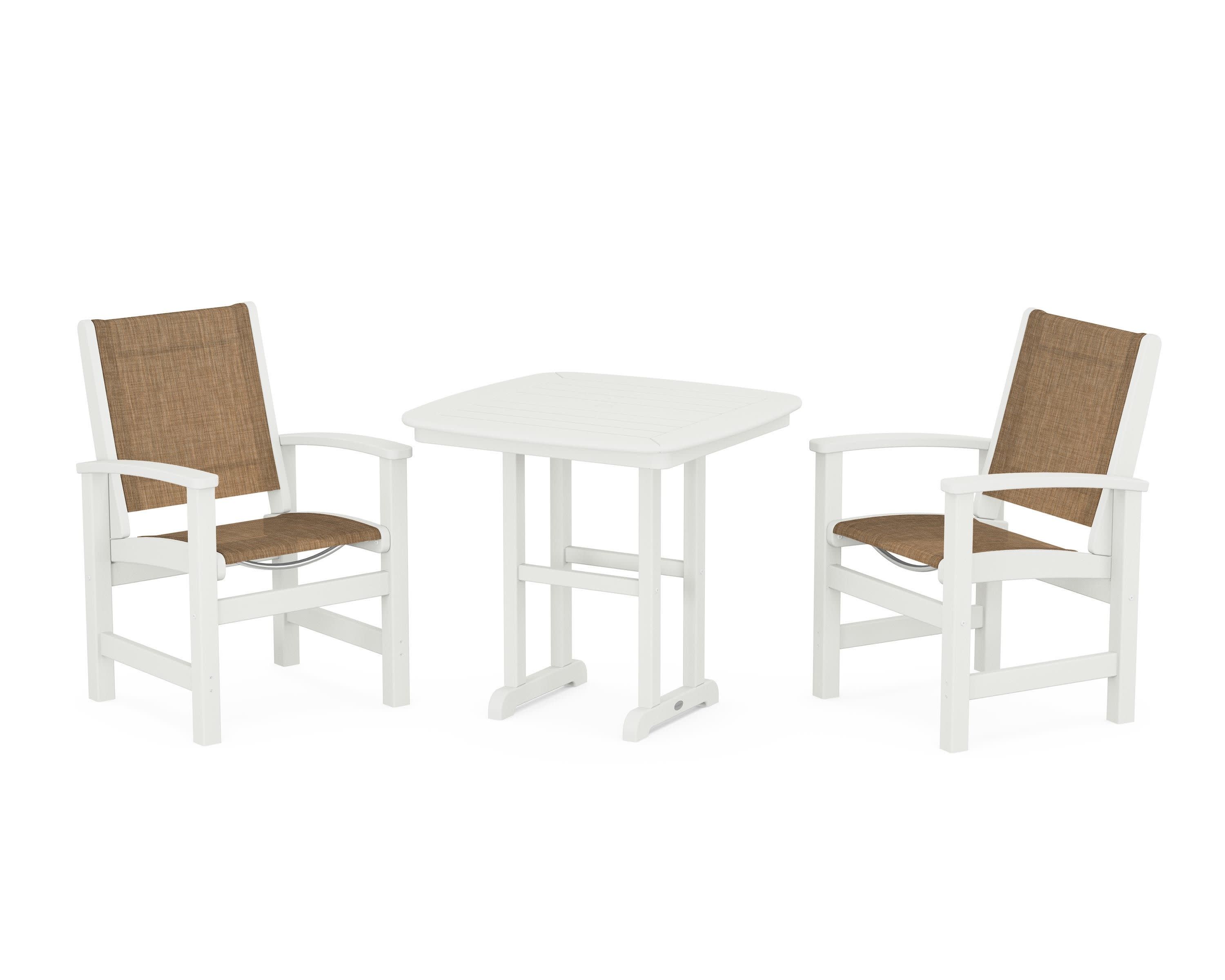 Coastal 3-Piece Dining Set in Vintage White / Burlap Sling