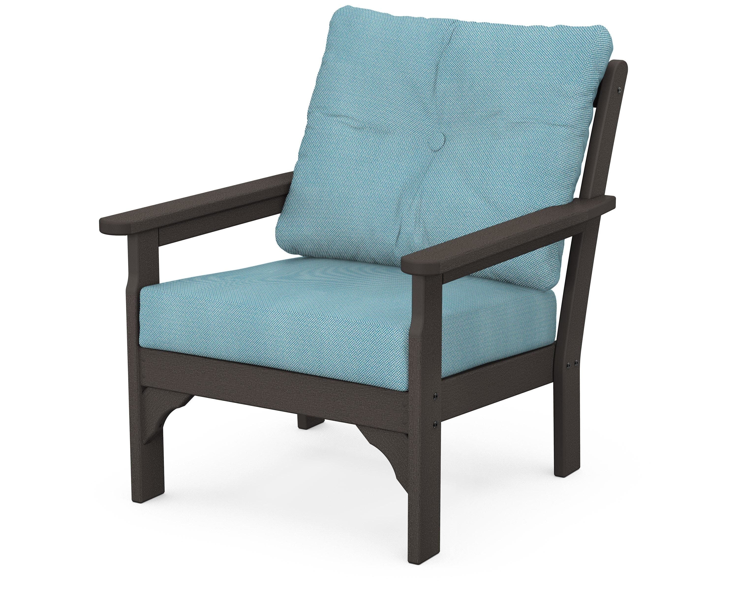 Vineyard Deep Seating Chair in Vintage Coffee / Lattice Sky Blue