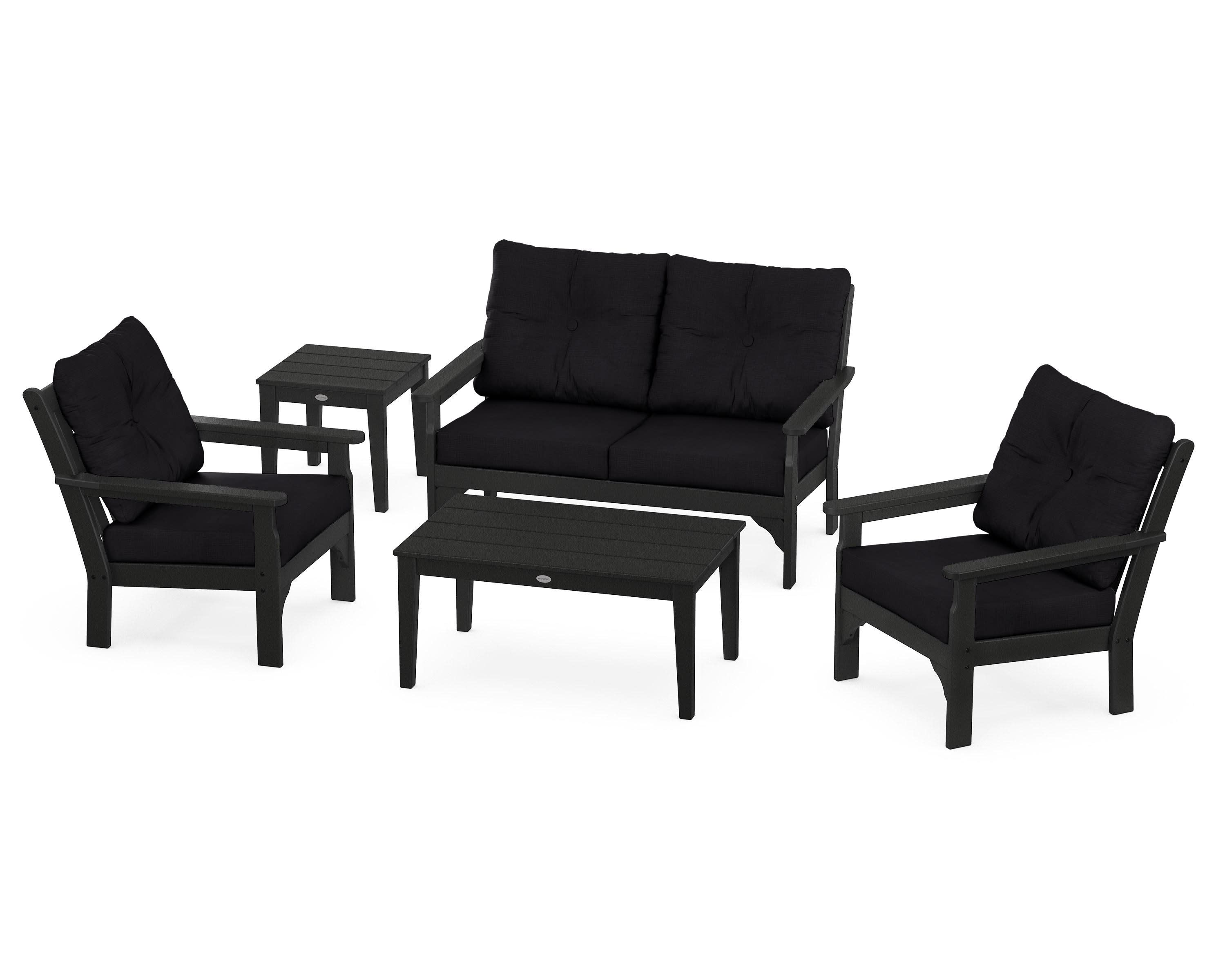 Vineyard 5-Piece Deep Seating Set in Black / Midnight Linen
