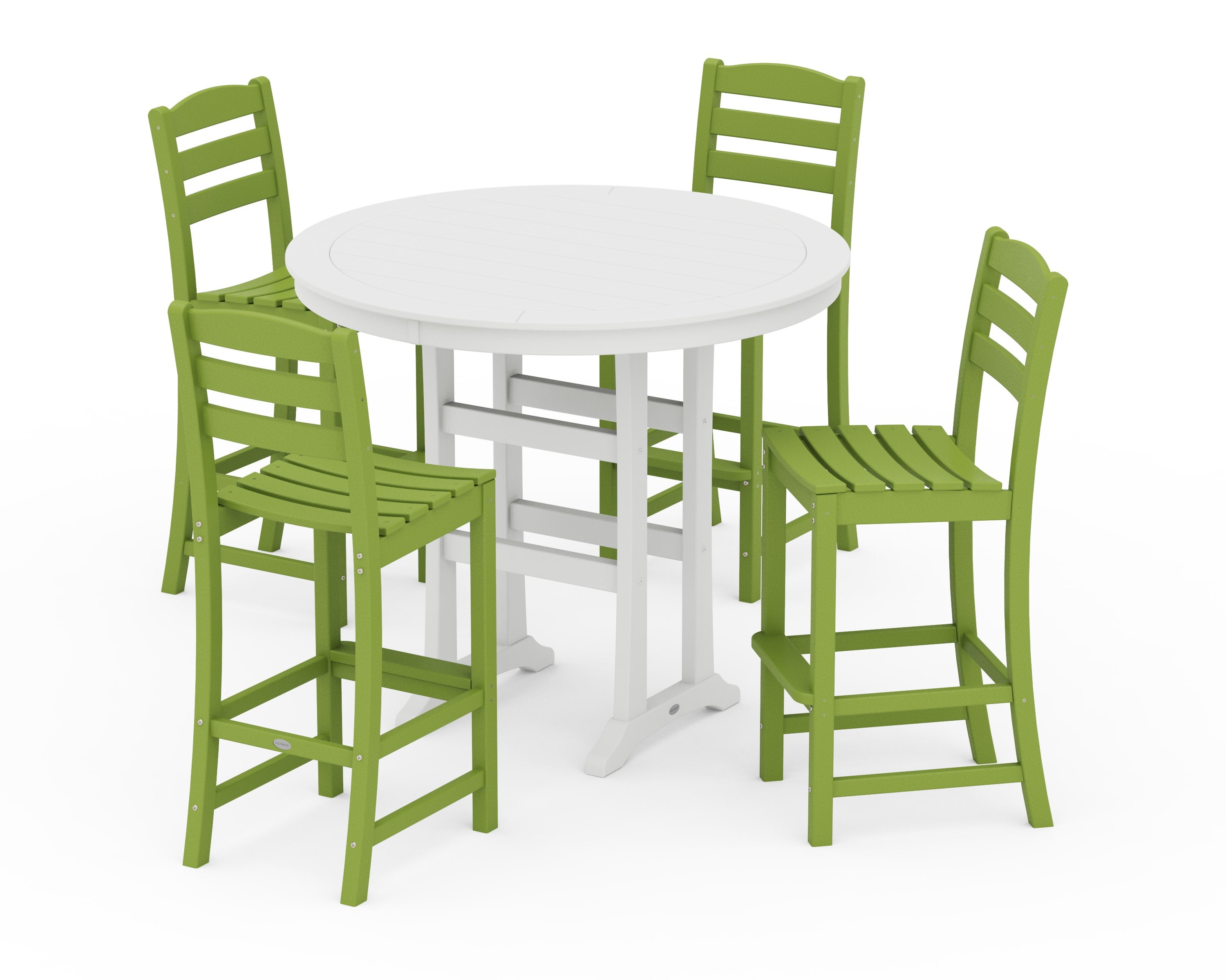 La Casa Caf 5-Piece Side Chair Bar Dining Set in Lime / White