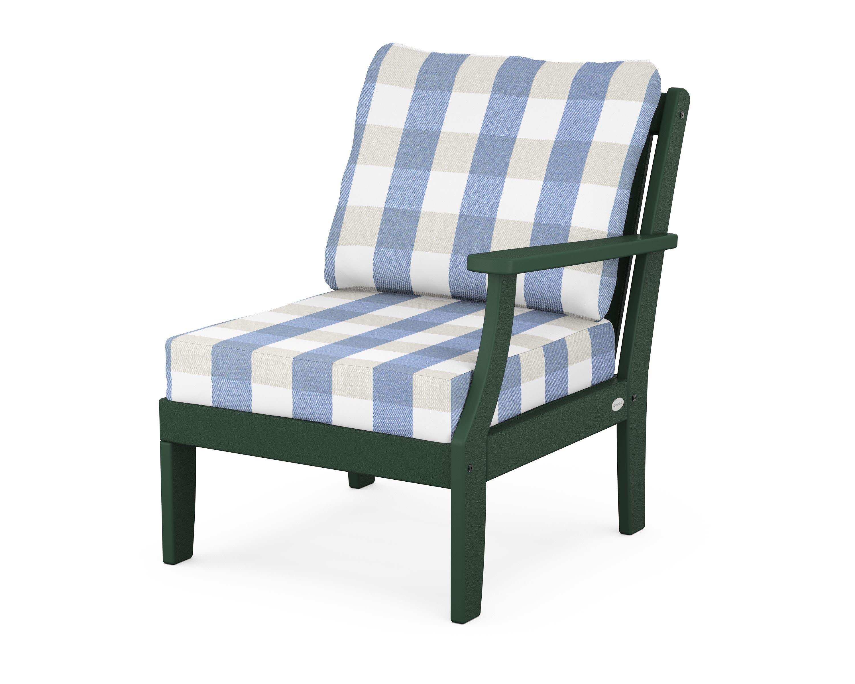 Braxton Modular Right Arm Chair in Green / Buffalo Plaid Sky Blue