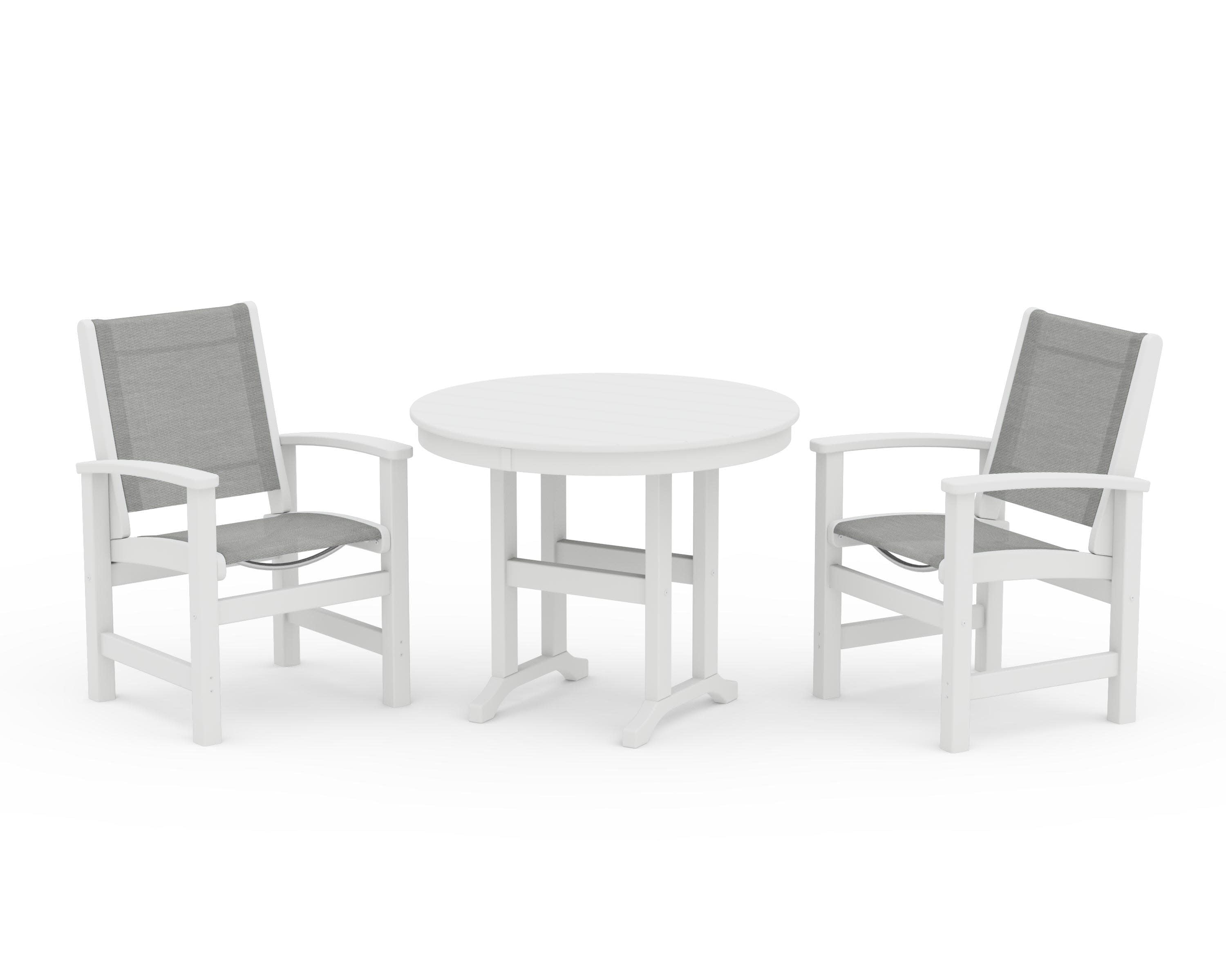 Coastal 3-Piece Round Dining Set in White / Metallic Sling
