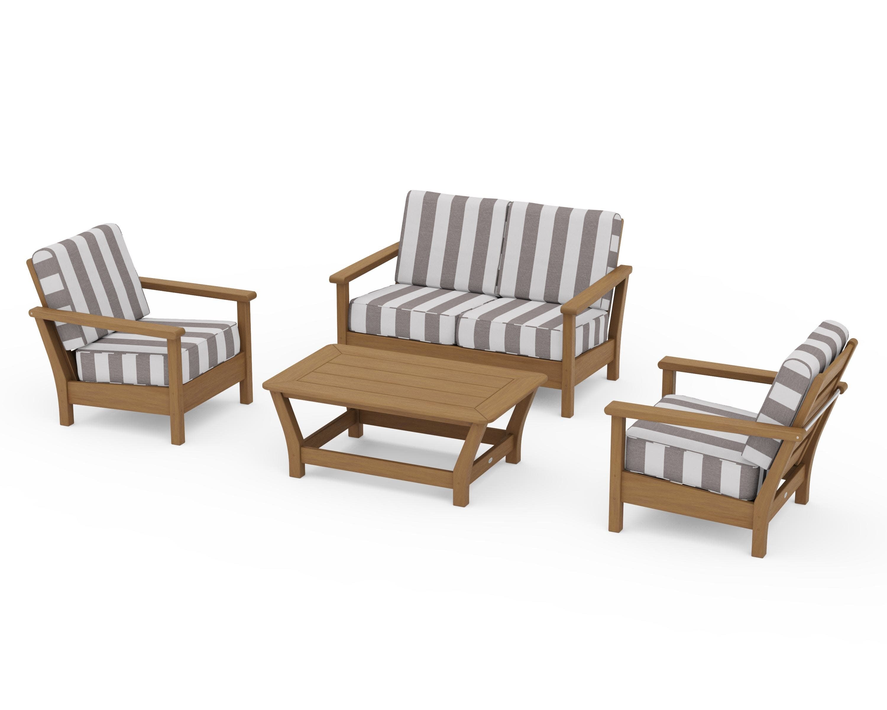 Harbour 4-Piece Deep Seating Set in Natural / Cabana Stripe Grey Mist