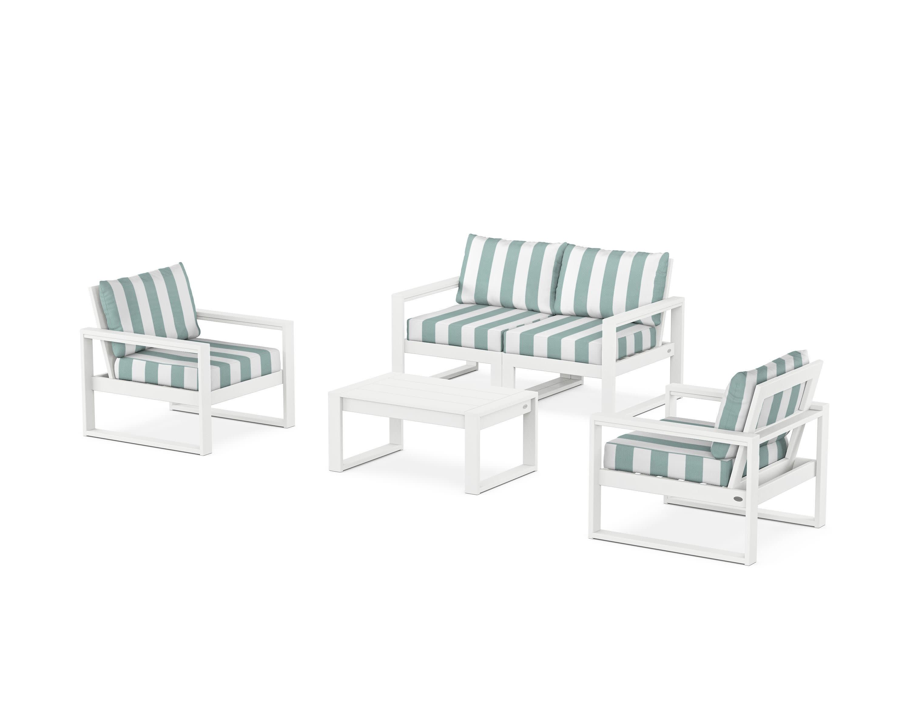 EDGE Sectional 4-Piece Deep Seating Set with Loveseat in White / Cabana Stripe Glacier Spa