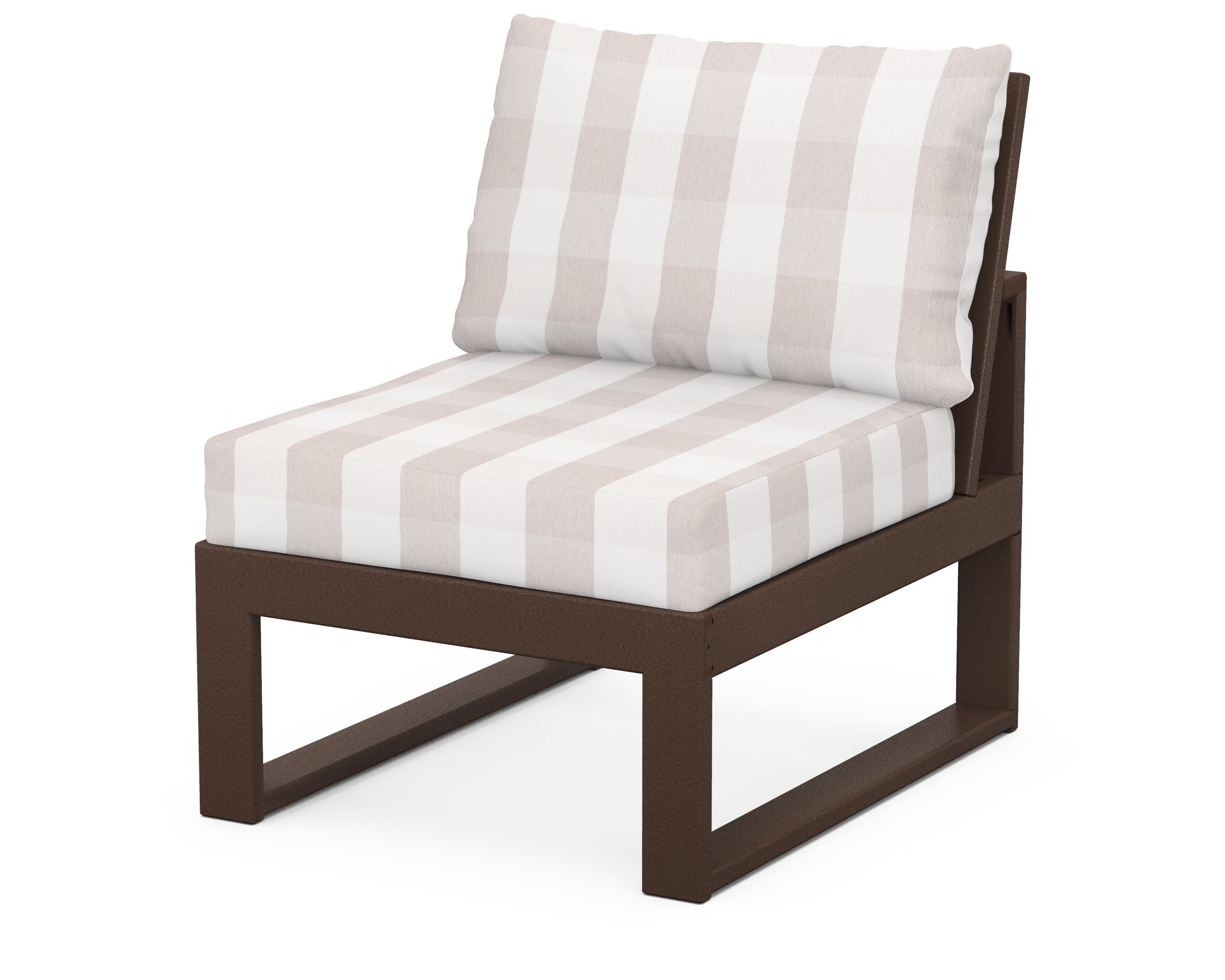 Modular Armless Chair in Mahogany / Buffalo Plaid Dune Burlap