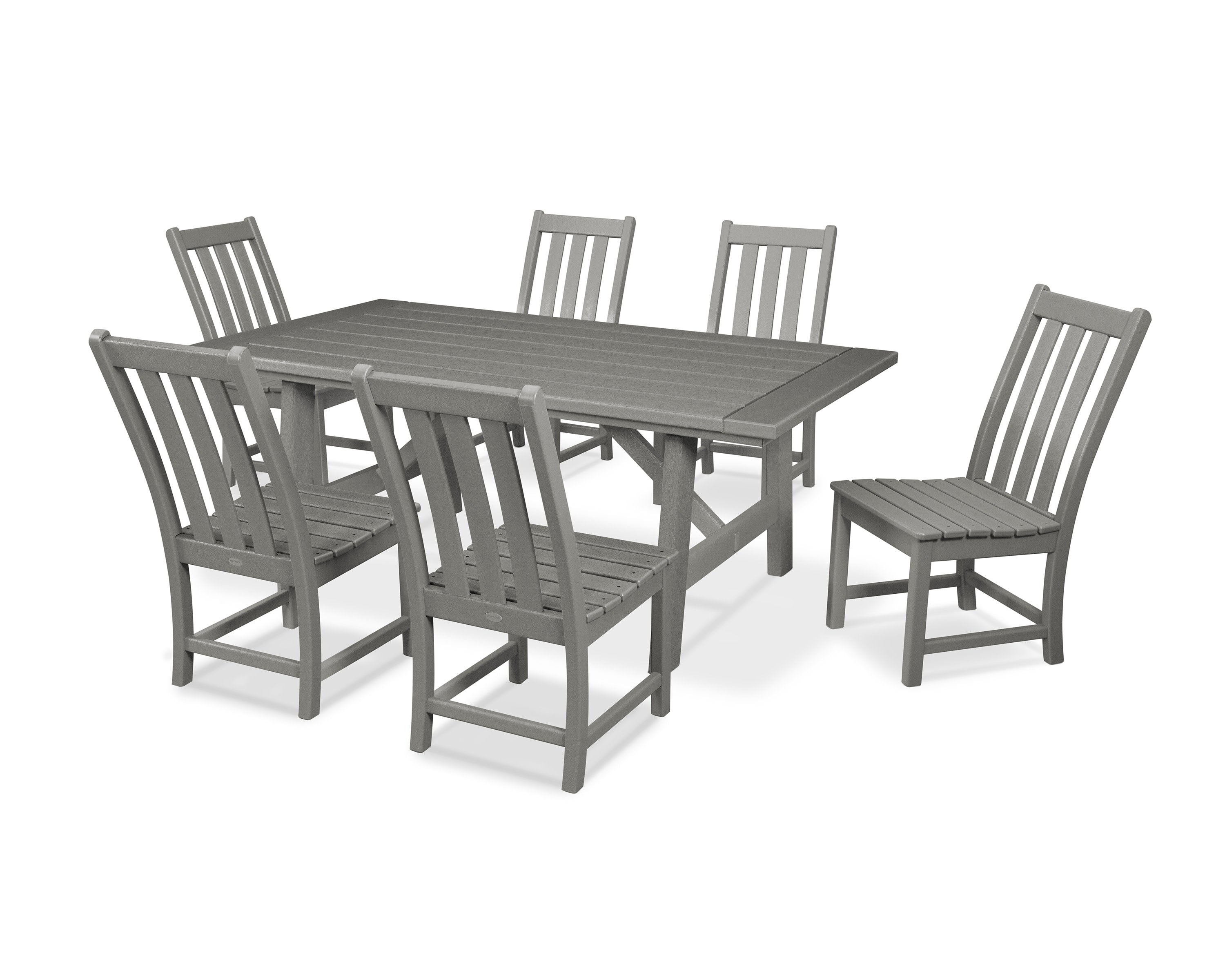 Vineyard 7-Piece Rustic Farmhouse Side Chair Dining Set in Slate Grey