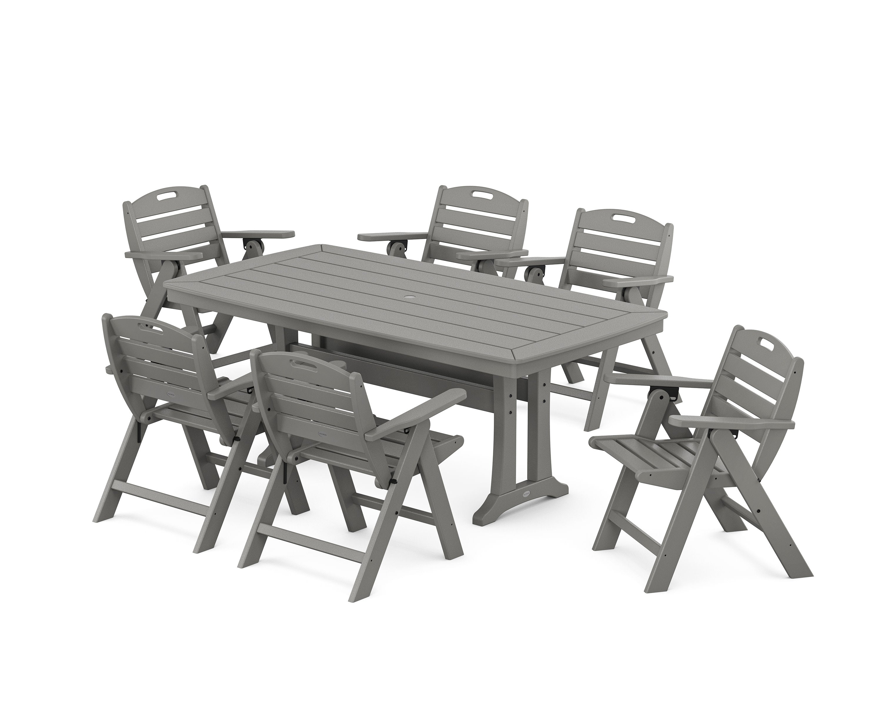 Nautical Lowback 7-Piece Dining Set with Trestle Legs in Slate Grey
