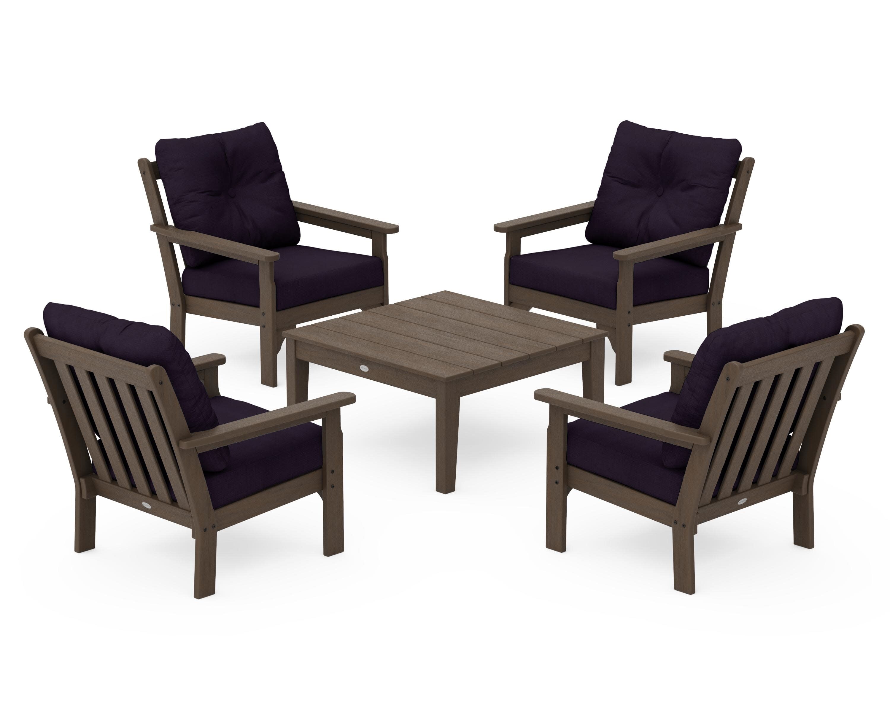 Vineyard 5-Piece Deep Seating Conversation Set in Kona / Navy Linen