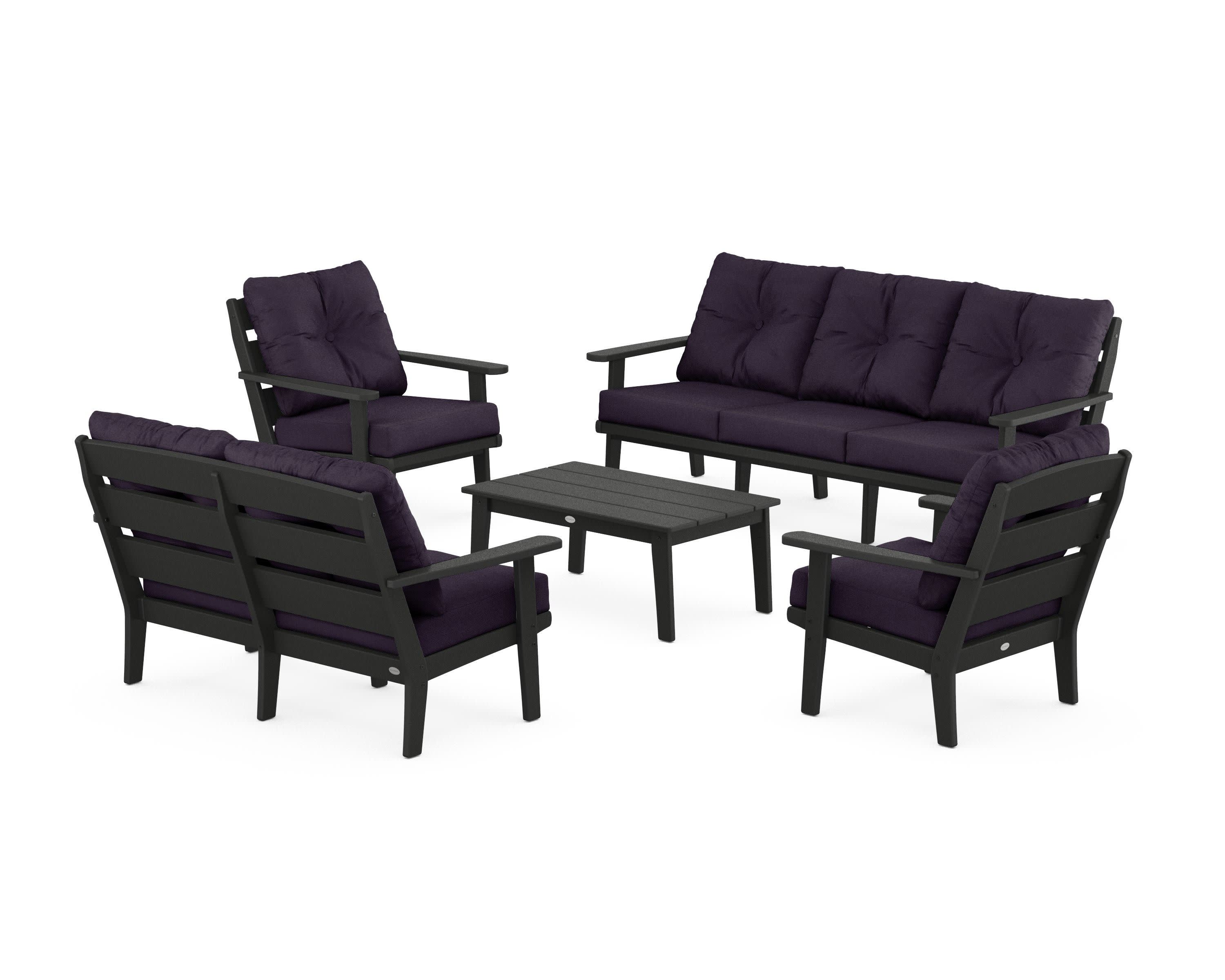 Lakeside 5-Piece Lounge Sofa Set in Black / Navy Linen