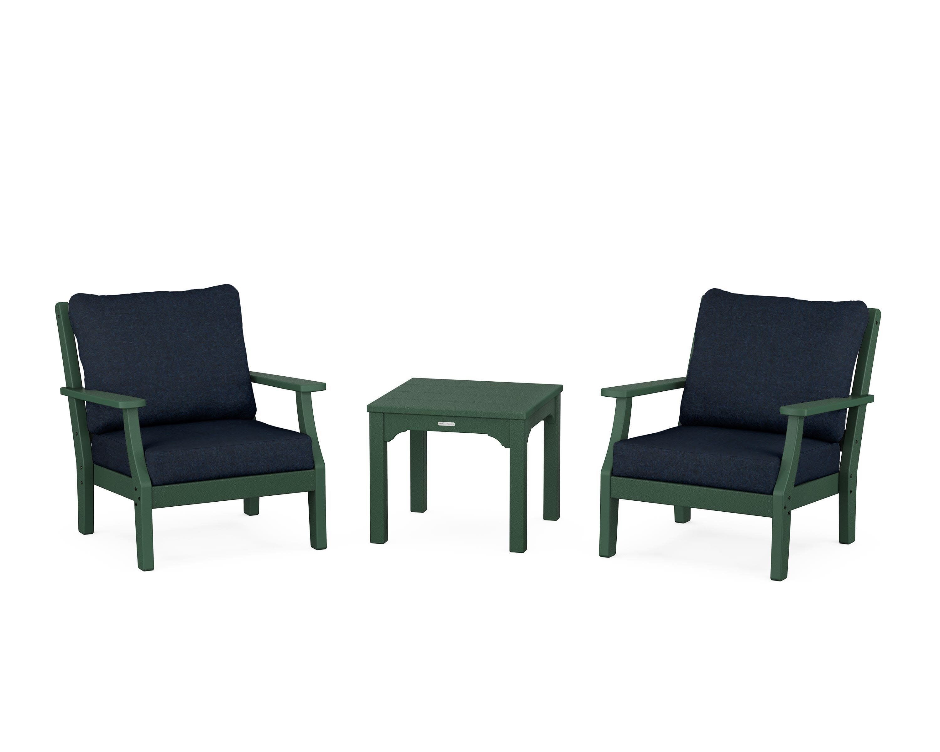Chinoiserie 3-Piece Deep Seating Set in Green / Marine Indigo