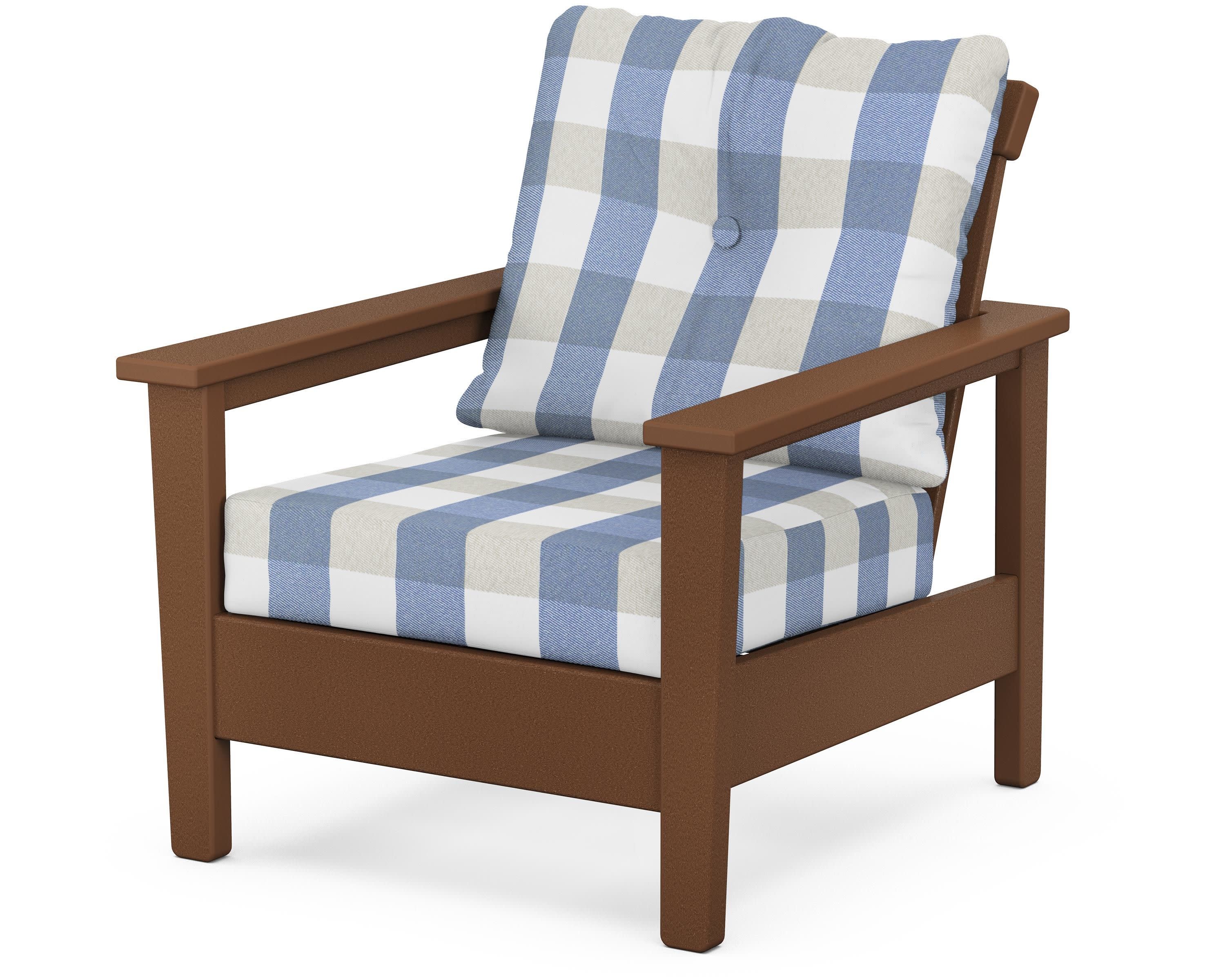 Prescott Deep Seating Chair in Teak / Buffalo Plaid Sky Blue