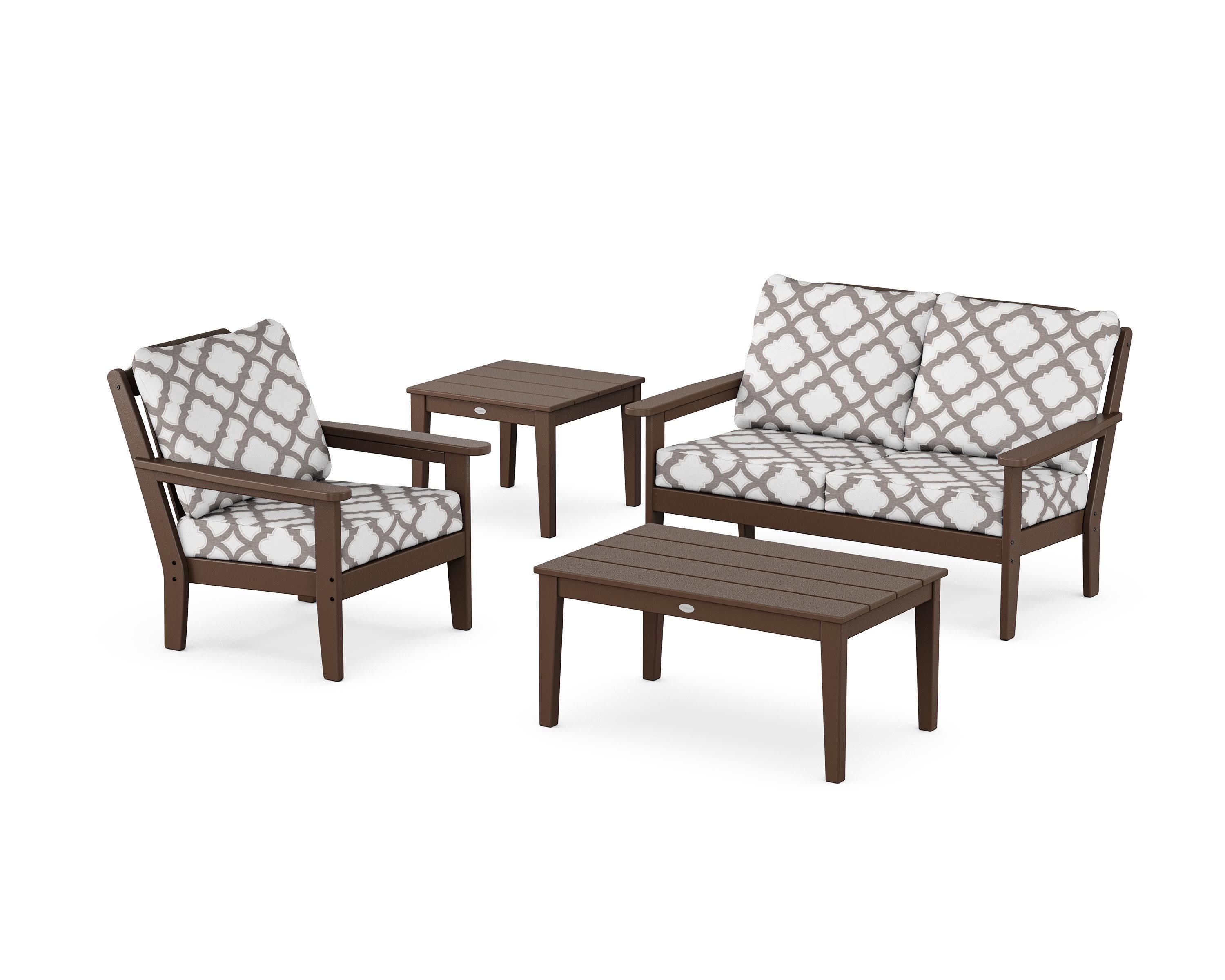 Wovendale 4-Piece Deep Seating Set in Mahogany / Trellis Grey Mist