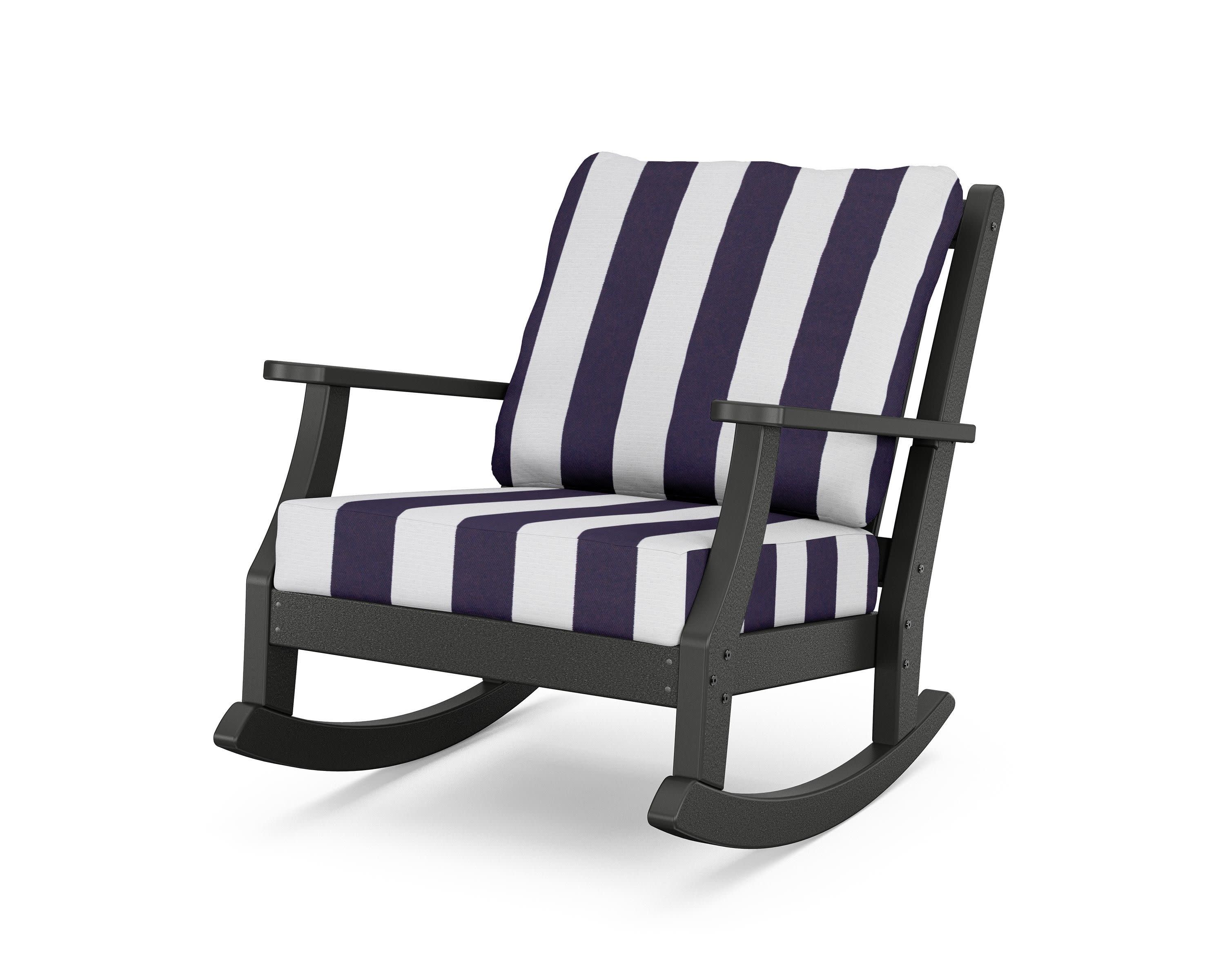 Wovendale Deep Seating Rocking Chair in Black / Cabana Stripe Navy