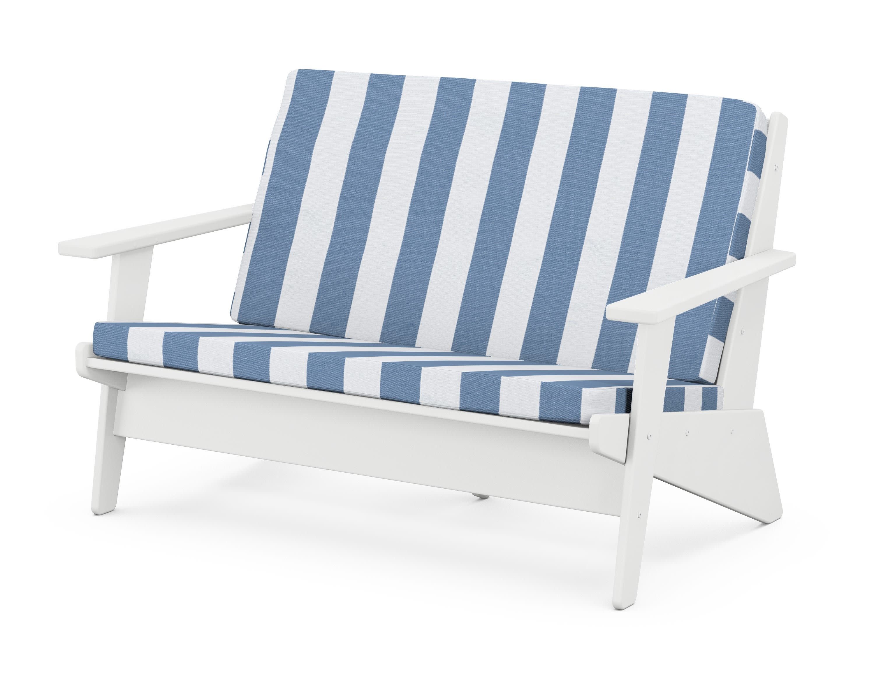 Riviera Modern Lounge Loveseat in White / Cabana Stripe Sky Blue