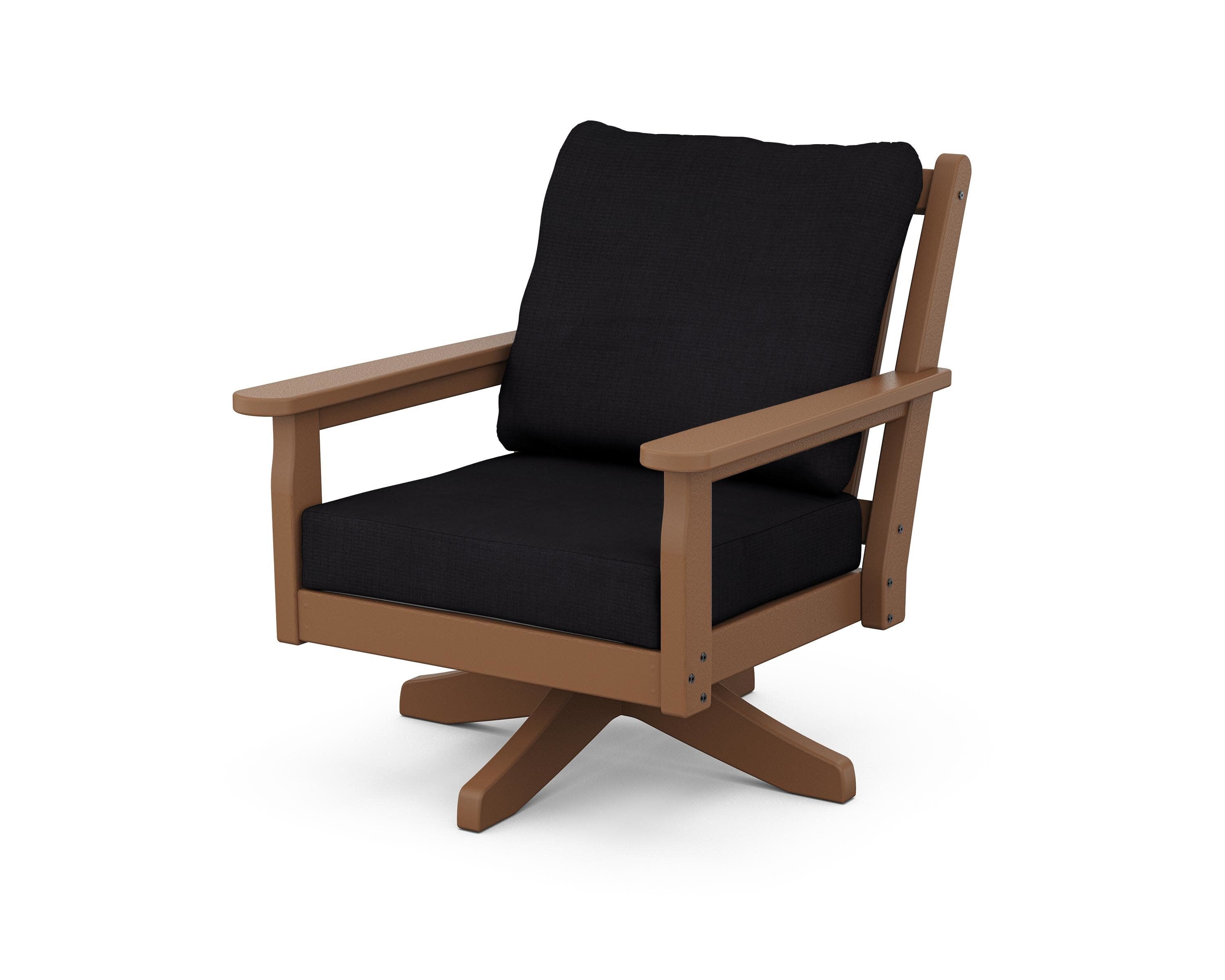 Chippendale Deep Seating Swivel Chair in Teak / Midnight Linen
