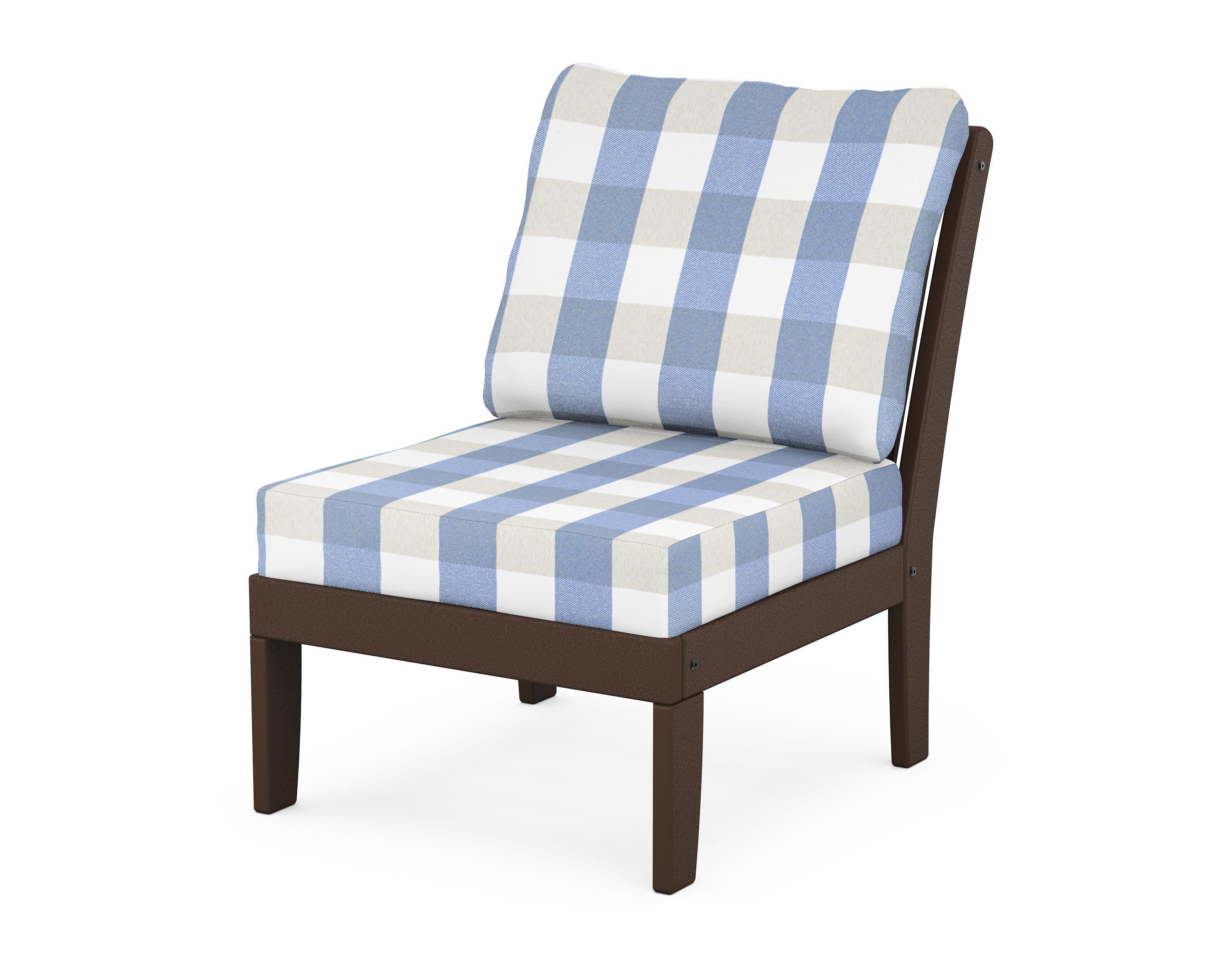 Braxton Modular Armless Chair in Mahogany / Buffalo Plaid Sky Blue