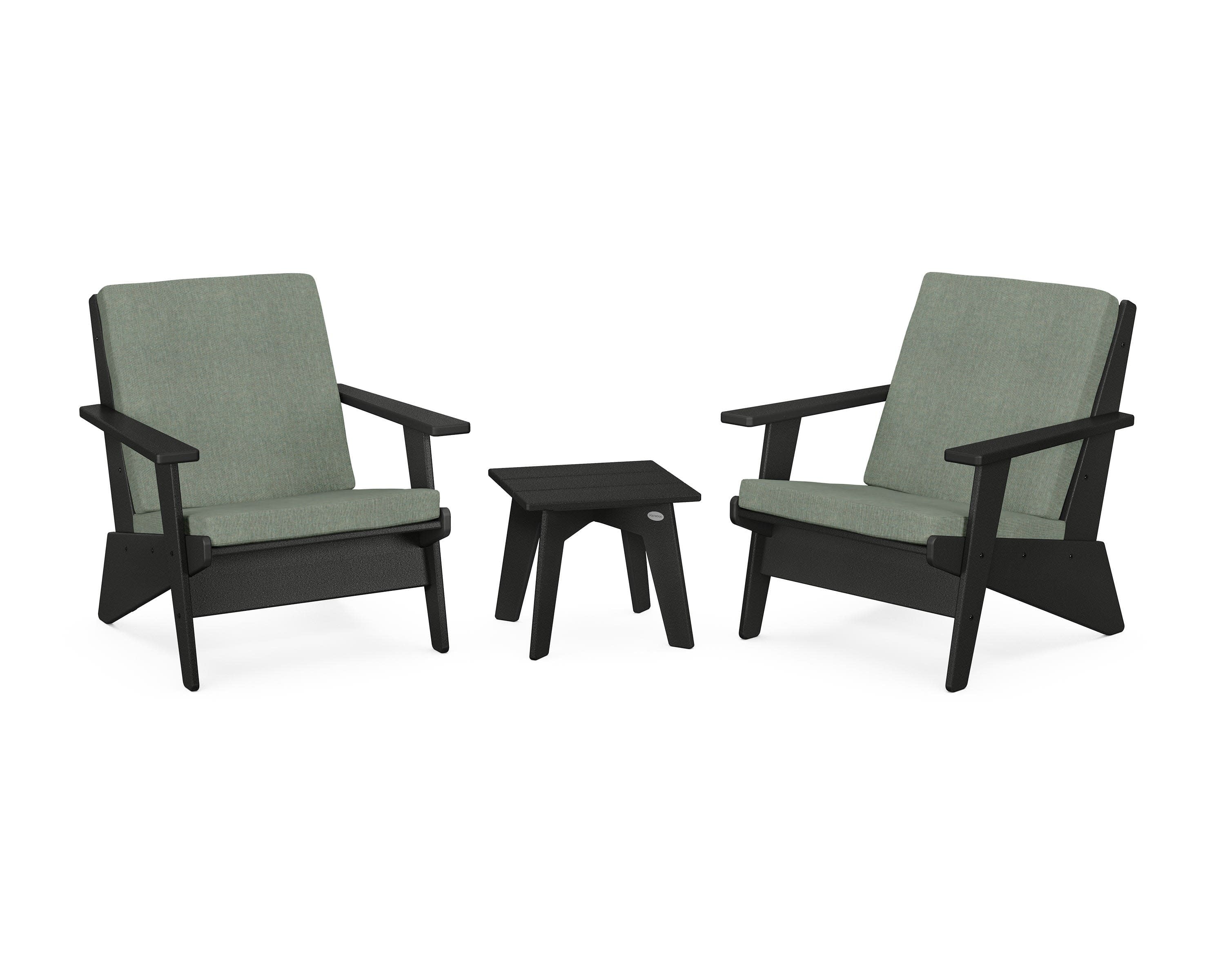 Riviera Modern Lounge 3-Piece Set in Black / Cast Sage