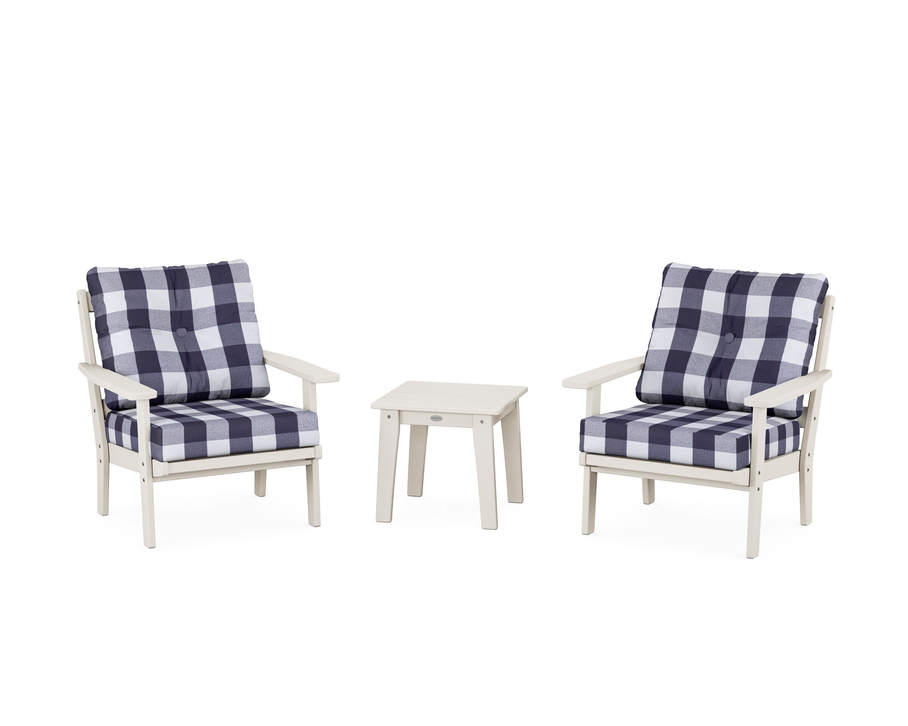 Oxford 3-Piece Deep Seating Set in Sand / Buffalo Plaid Navy