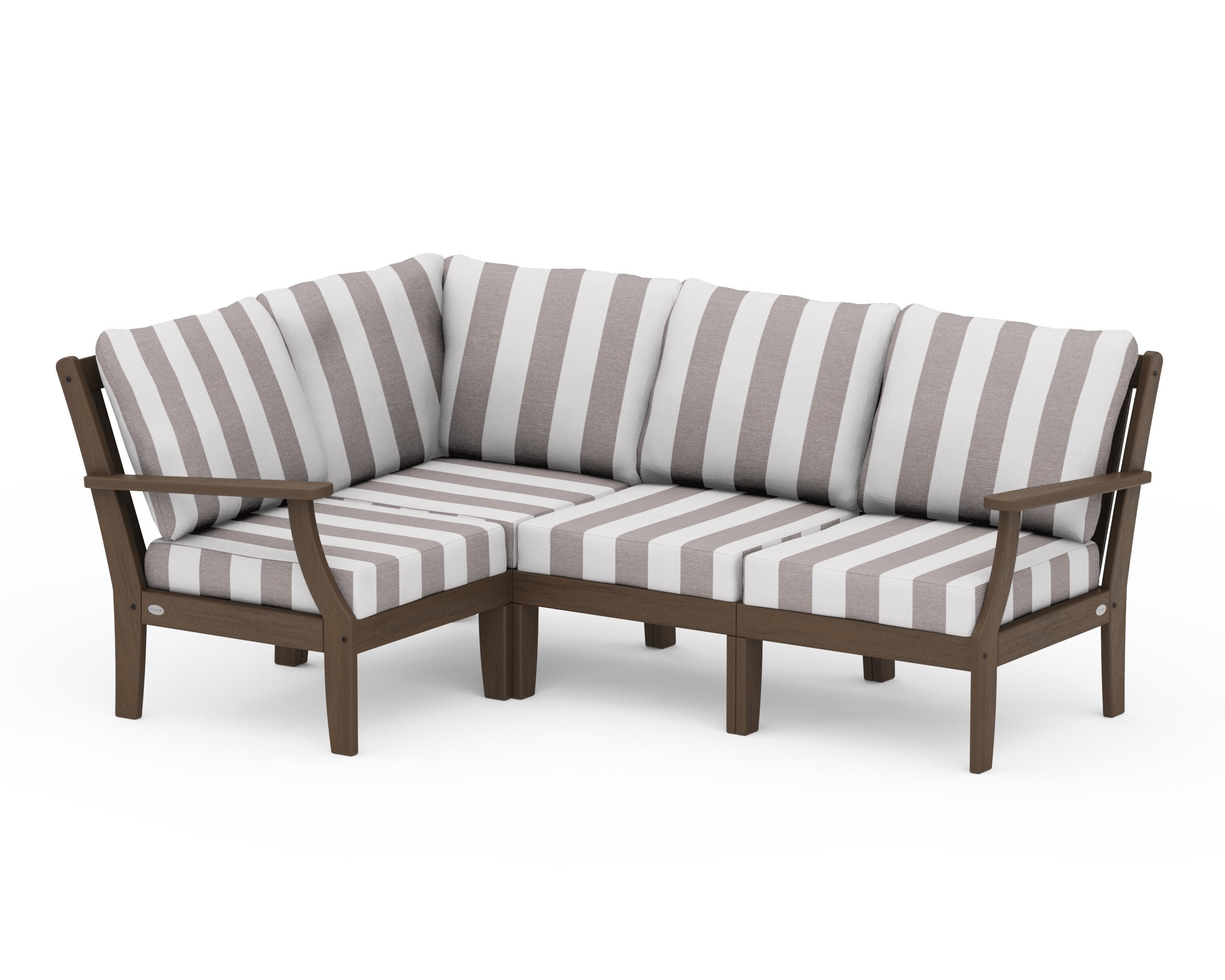 Braxton Modular 4-Piece Deep Seating Set in Kona / Cabana Stripe Grey Mist