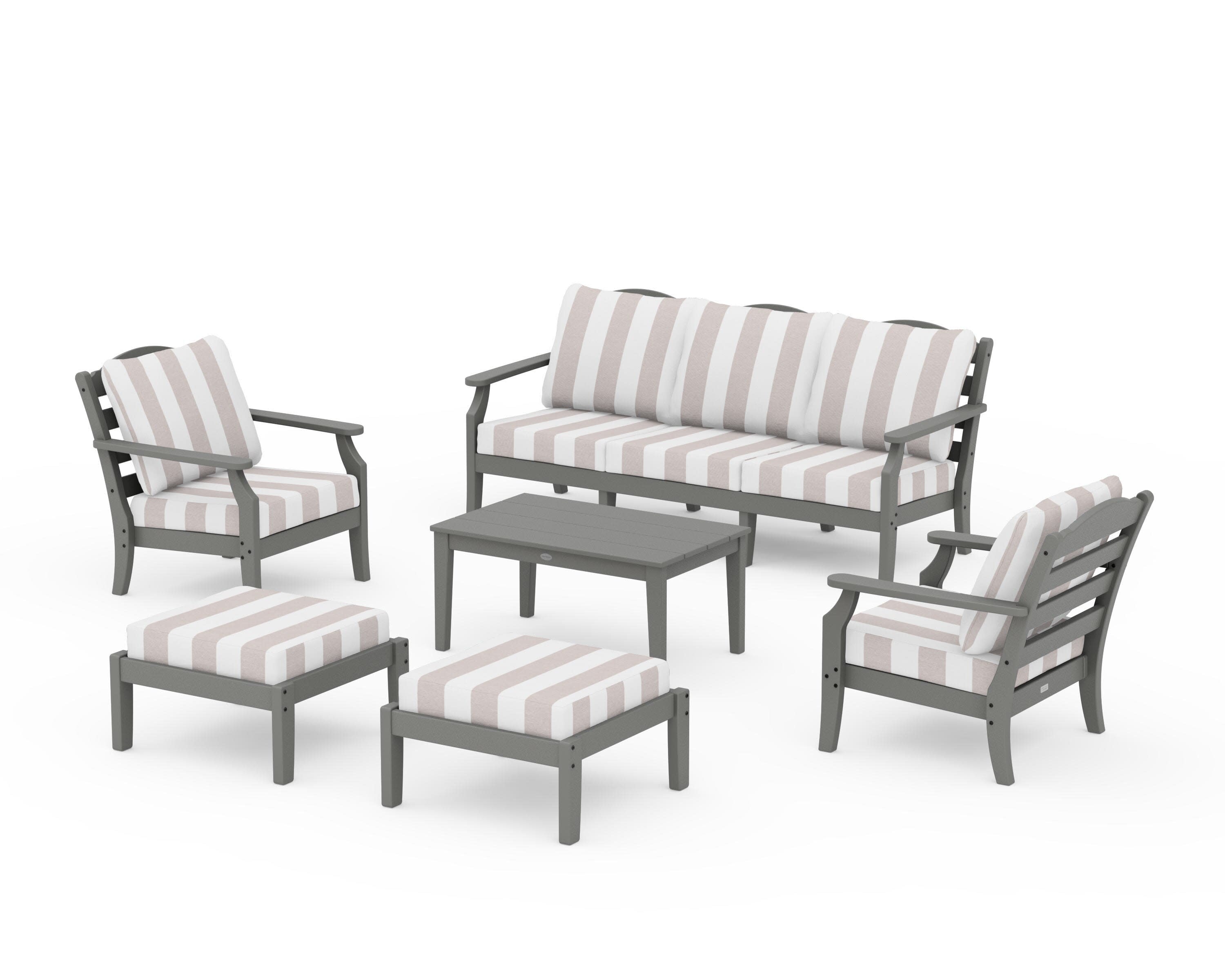 Savannah 6-Piece Lounge Sofa Set in Slate Grey / Cabana Stripe Dune Burlap