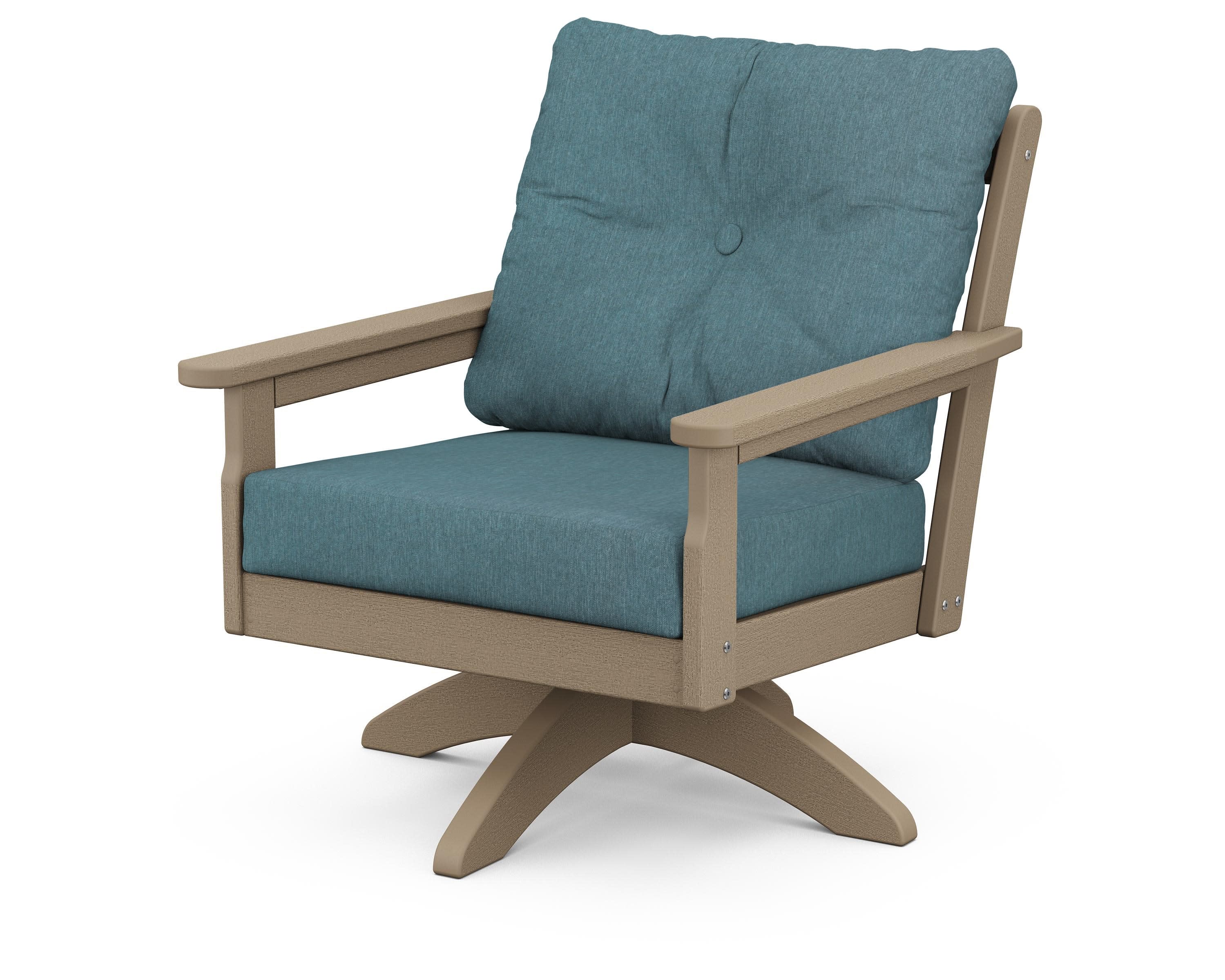 Vineyard Deep Seating Swivel Chair in Vintage Sahara / Ocean Teal