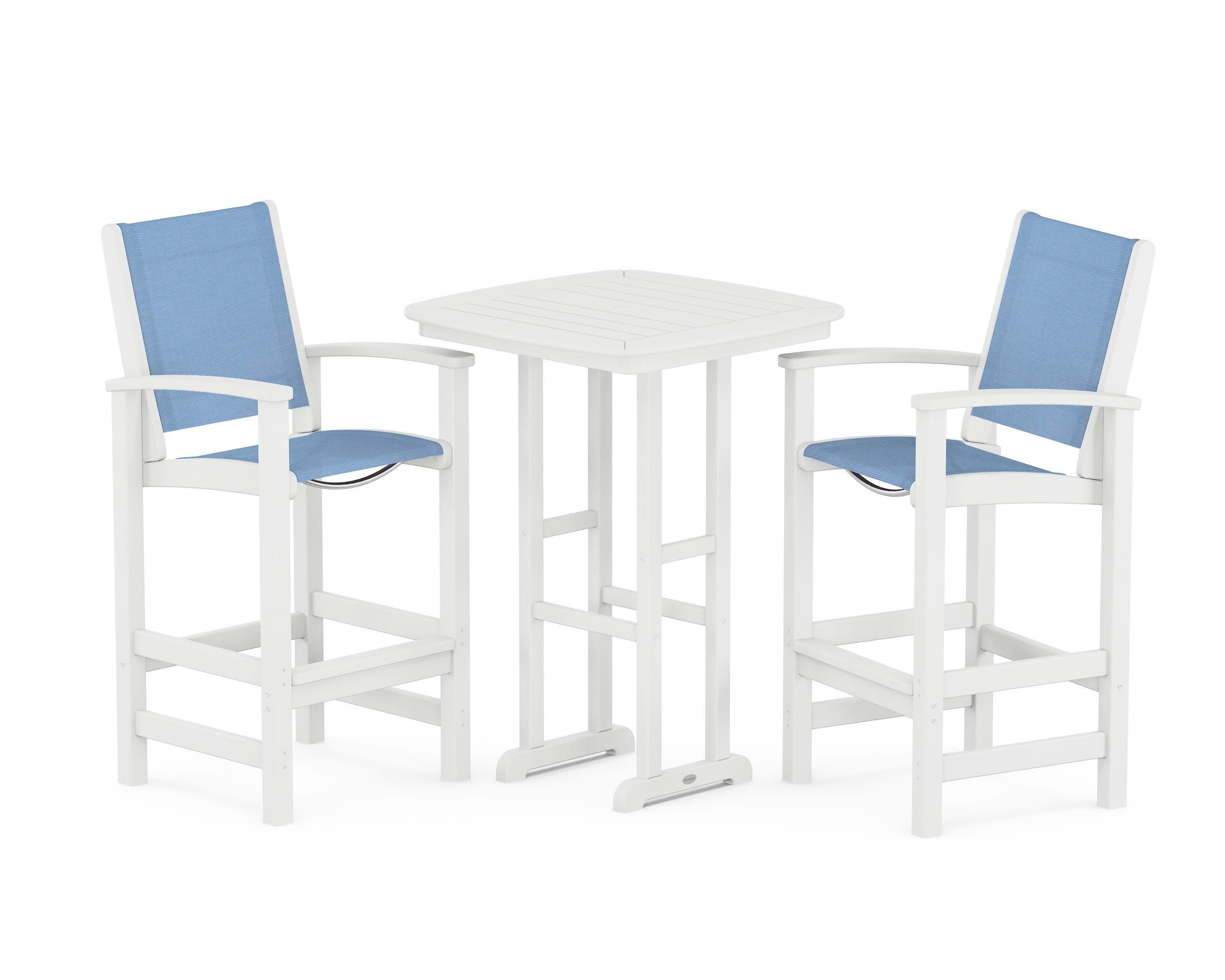 Coastal 3-Piece Bar Set in White / Poolside Sling